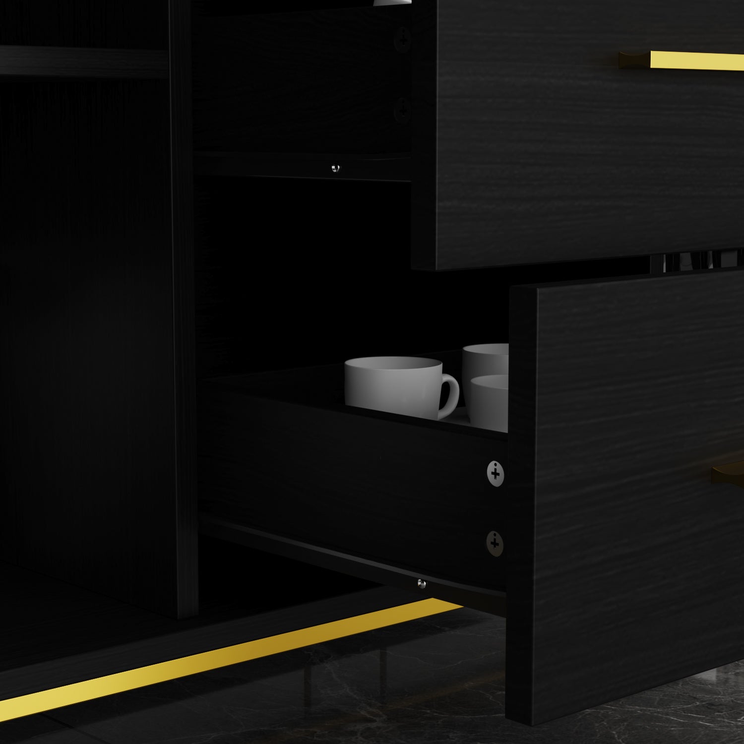 Buffet Sideboard with 3 Drawers & 2 Doors Storage Cabinet Sideboard Credenza Metal Legs for Dining Room and Living Room