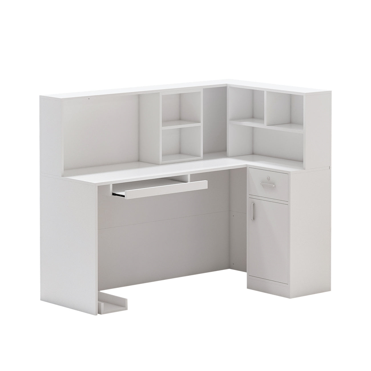 L-Shaped Reception Desk with Large Storage Filing Cabinets
