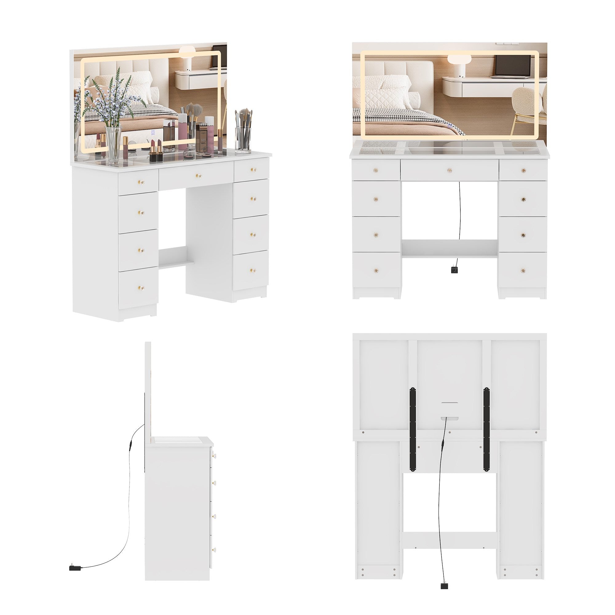 Modern Makeup Vanity With Lighted Mirror And Strong Storage