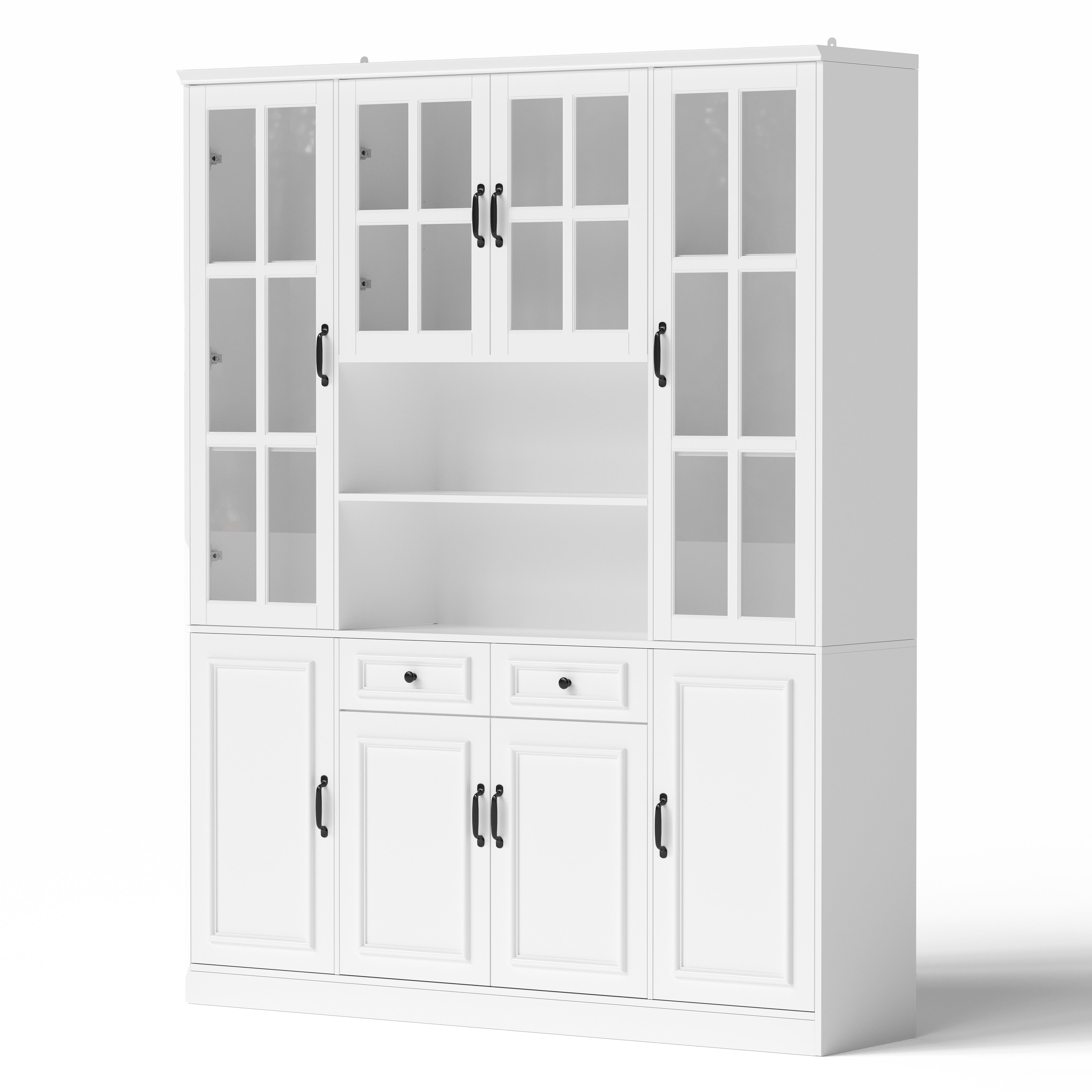 63 inches Modern White 2-Drawer Bookcase with Glass Doors