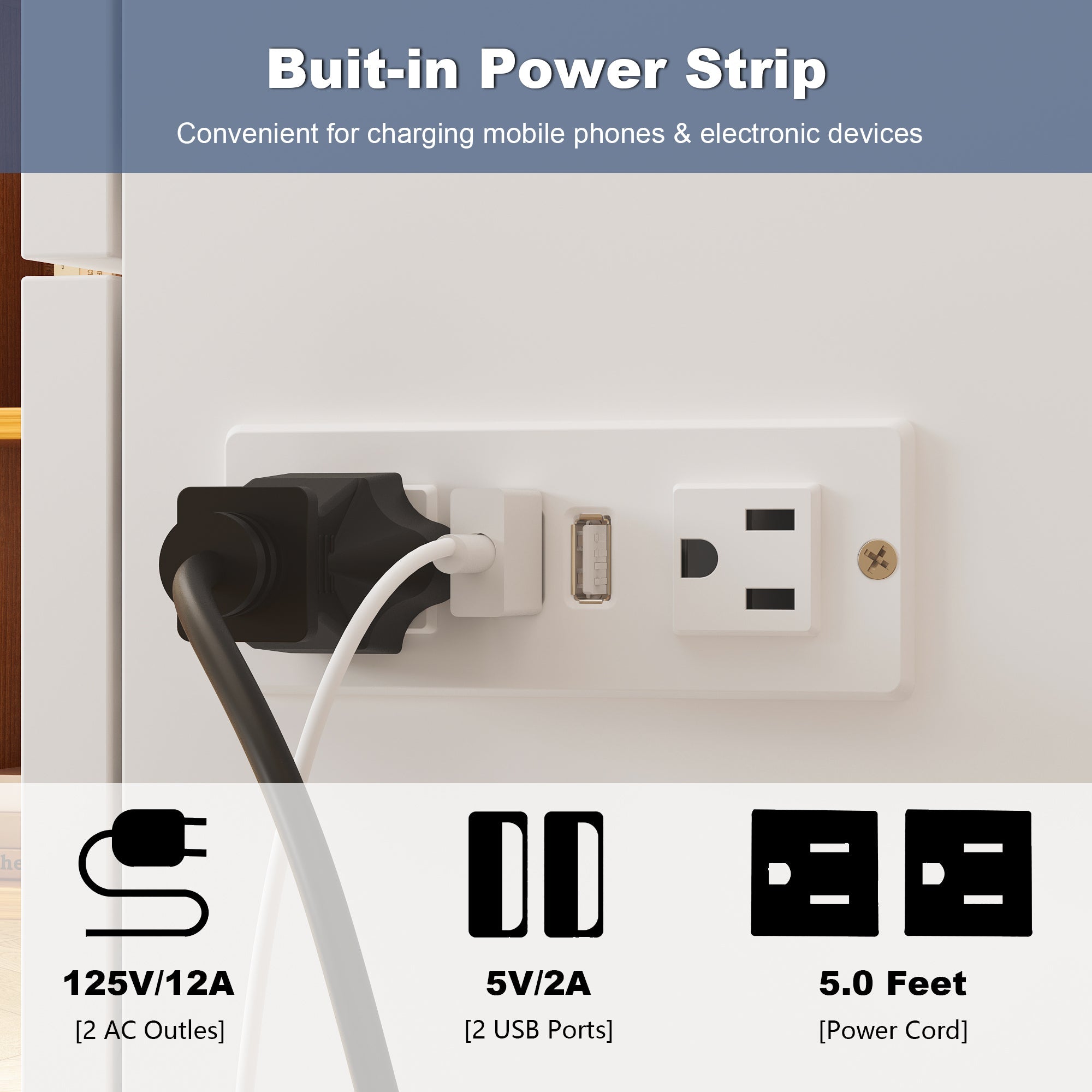 61.8'' W Detravious Fold Out Bed With Power Outlets