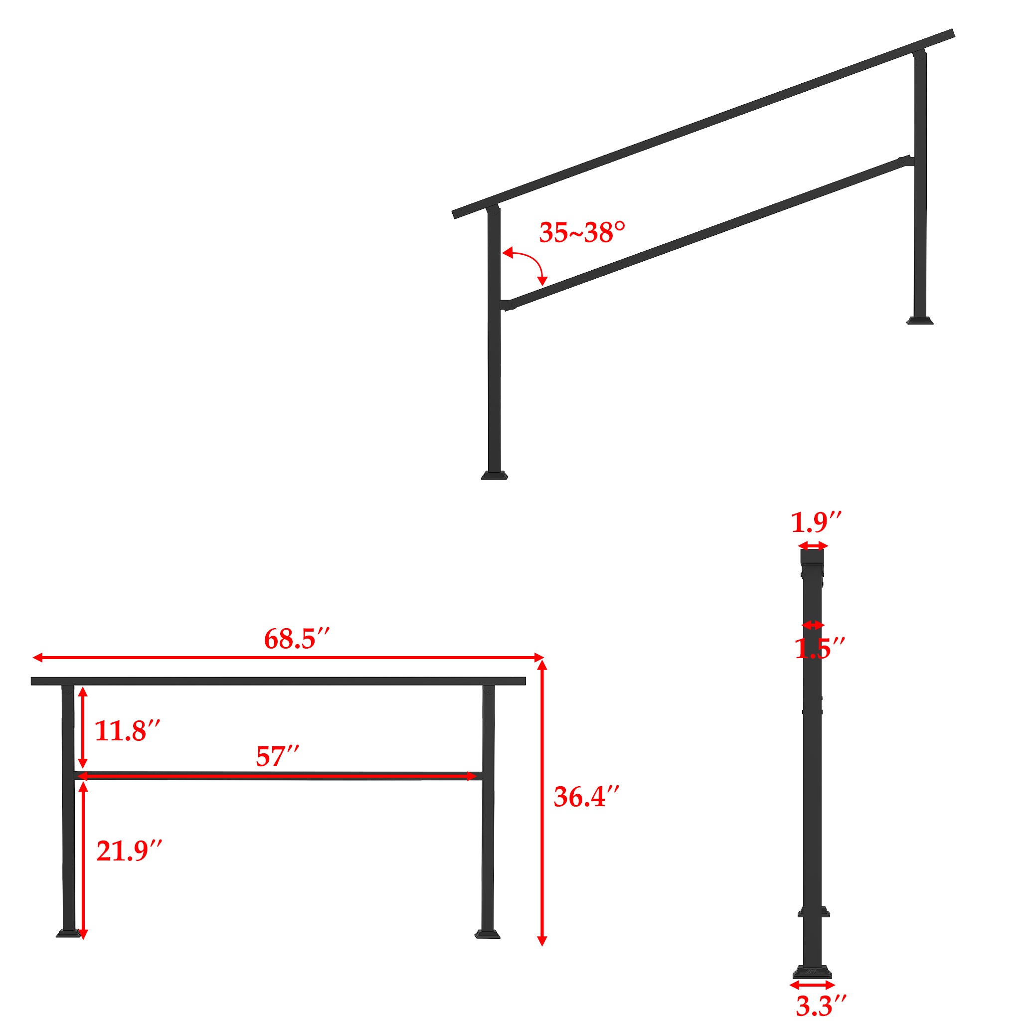 Stair Railing Kit Handrail Flexible Outdoor Deck Hand Rail(Set of 2)