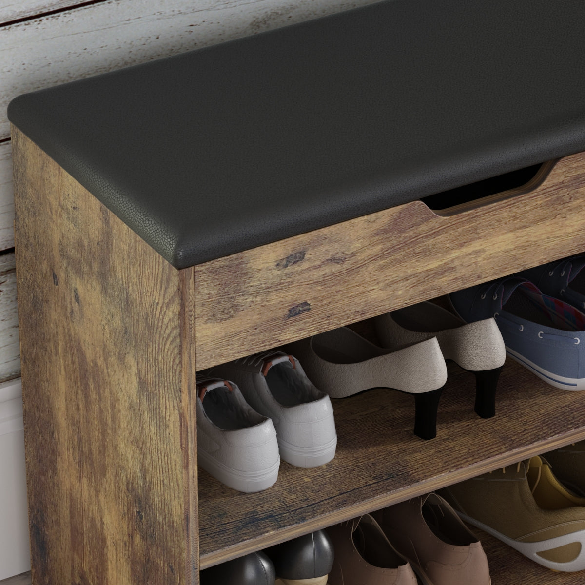 Shoe Storage Bench Shoe Rack Upholstered Pad with 2 Compartments