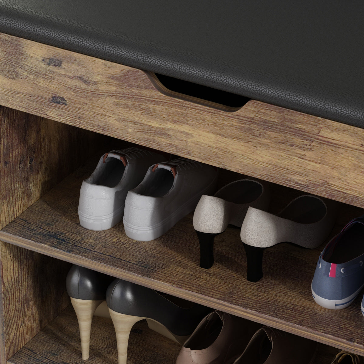 Shoe Storage Bench Shoe Rack Upholstered Pad with 2 Compartments