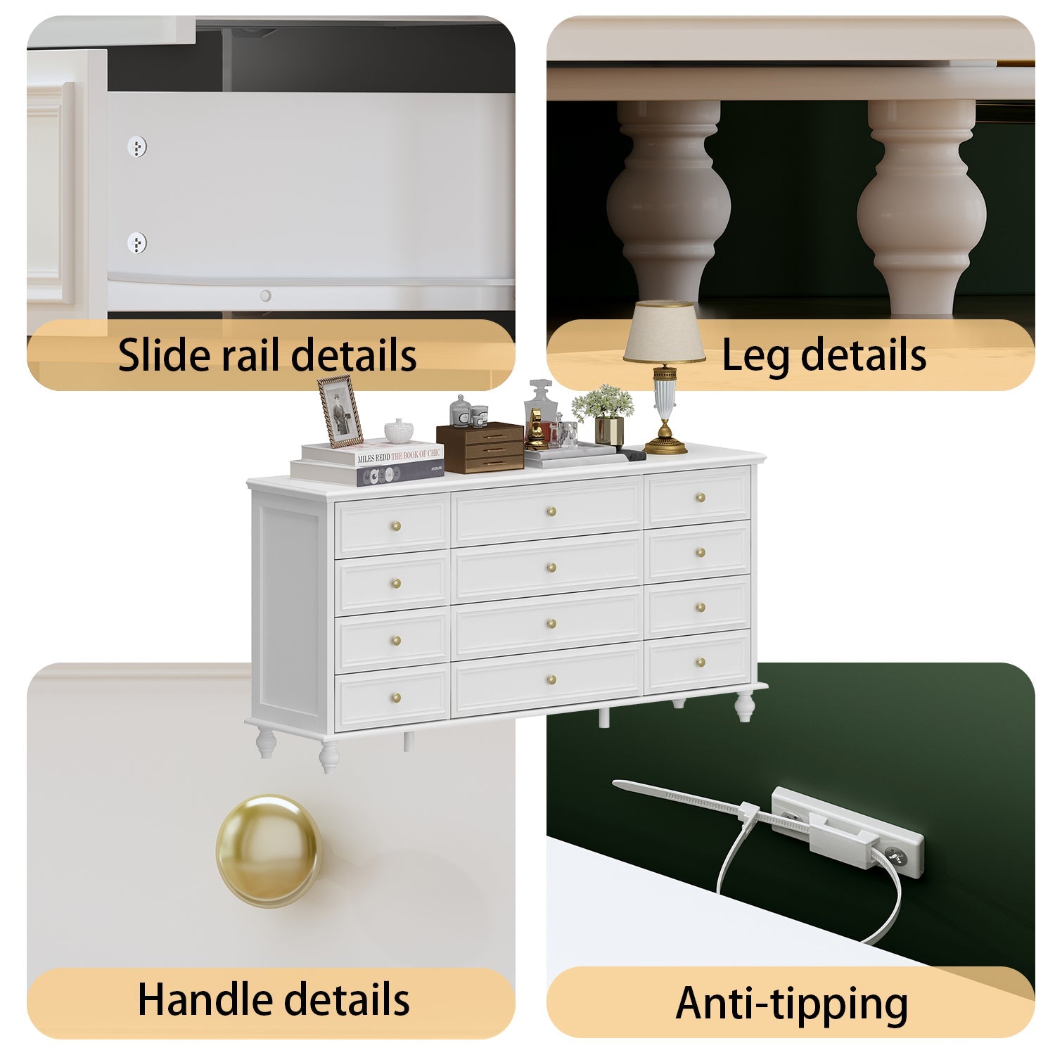 Dresser with 12 Drawers Chest of Drawers Triple Dresser Wide Console Table