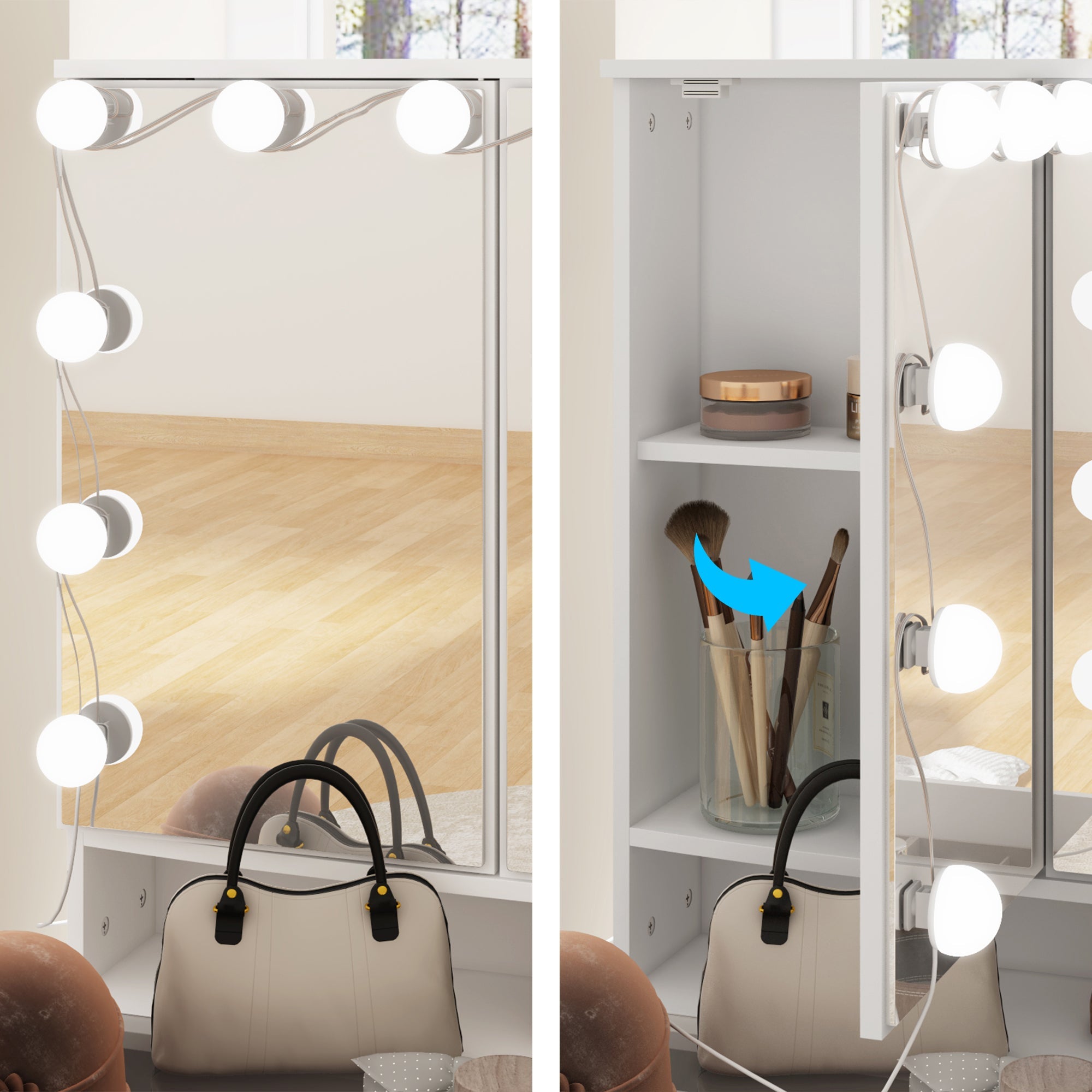 Home Makeup Dressing Table With A Transparent Tempered Glass Countertop