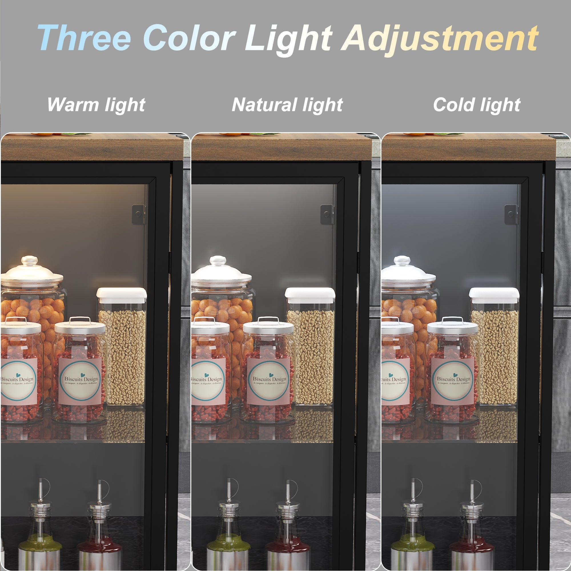 77.6"W Kitchen Island With Glass Door 3 Drawer Light Double Side