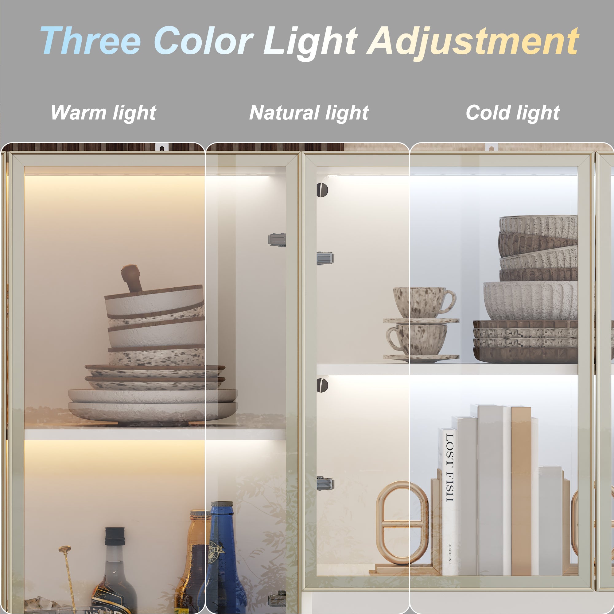 78.7'' H x 78.7'' W Bookcase with Glass Doors & 3-Color Changing Lights