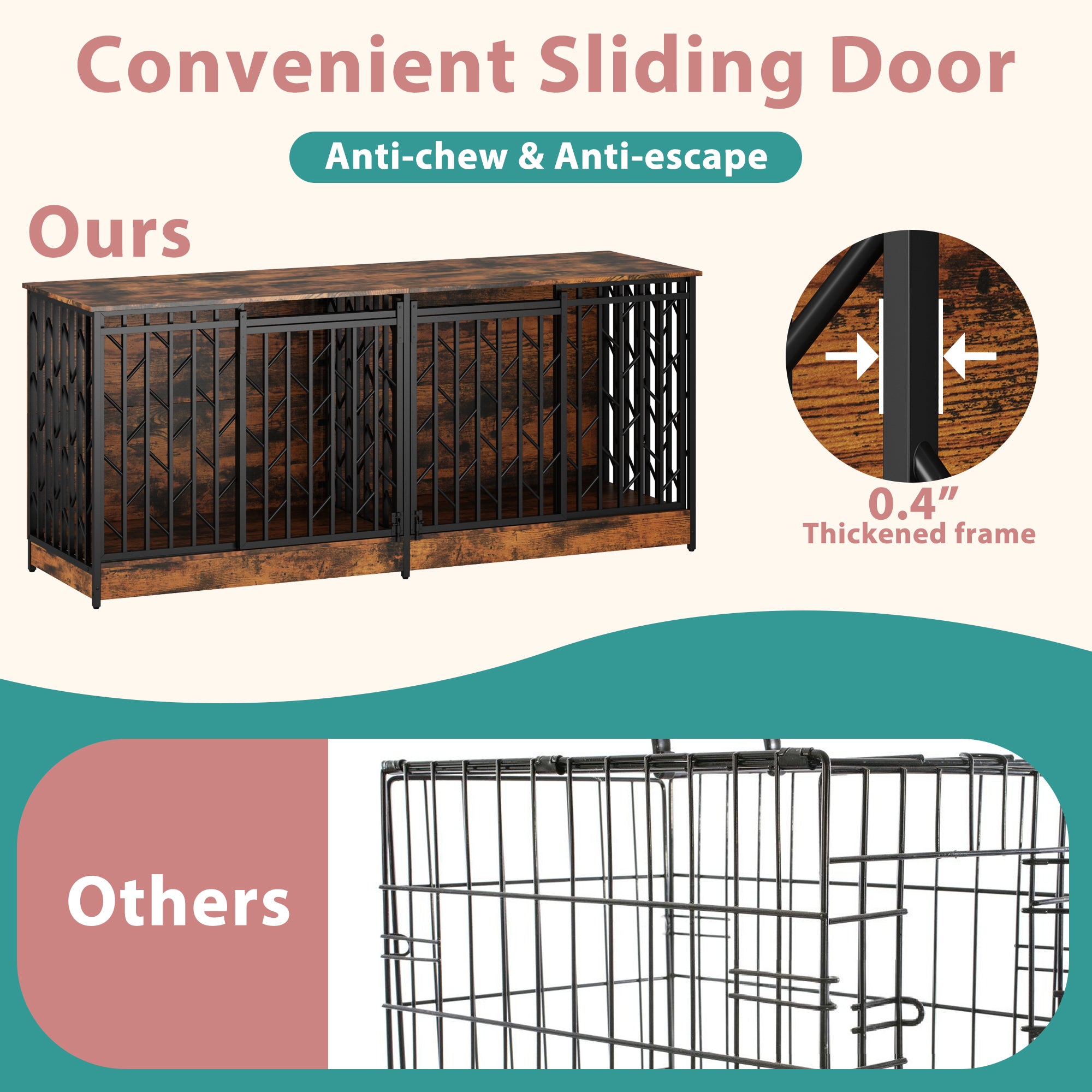 Large Dog Crate With Barn Doors And Double Separate Rooms