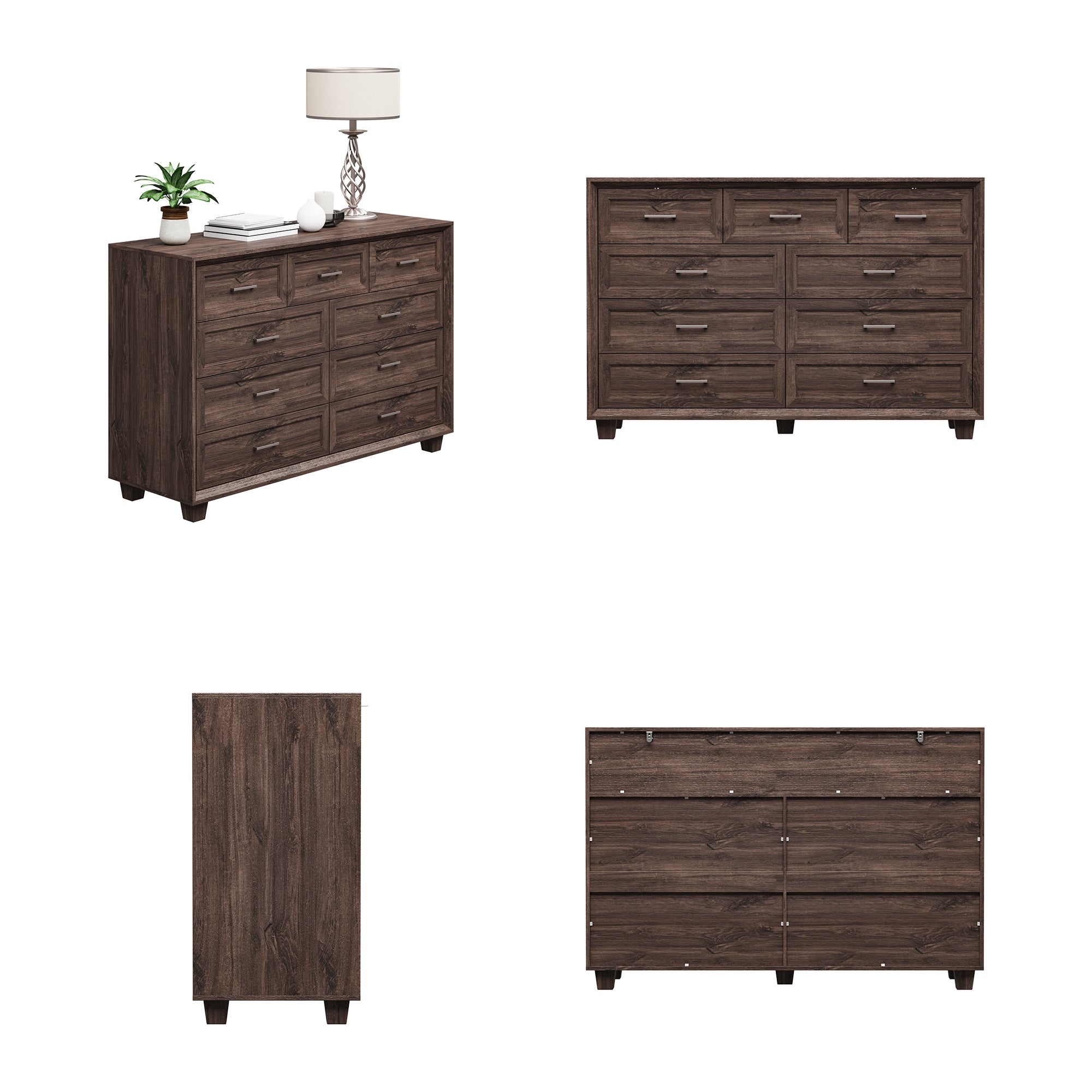 60" Wide 9-Drawer Accent Chest With Metal Handles