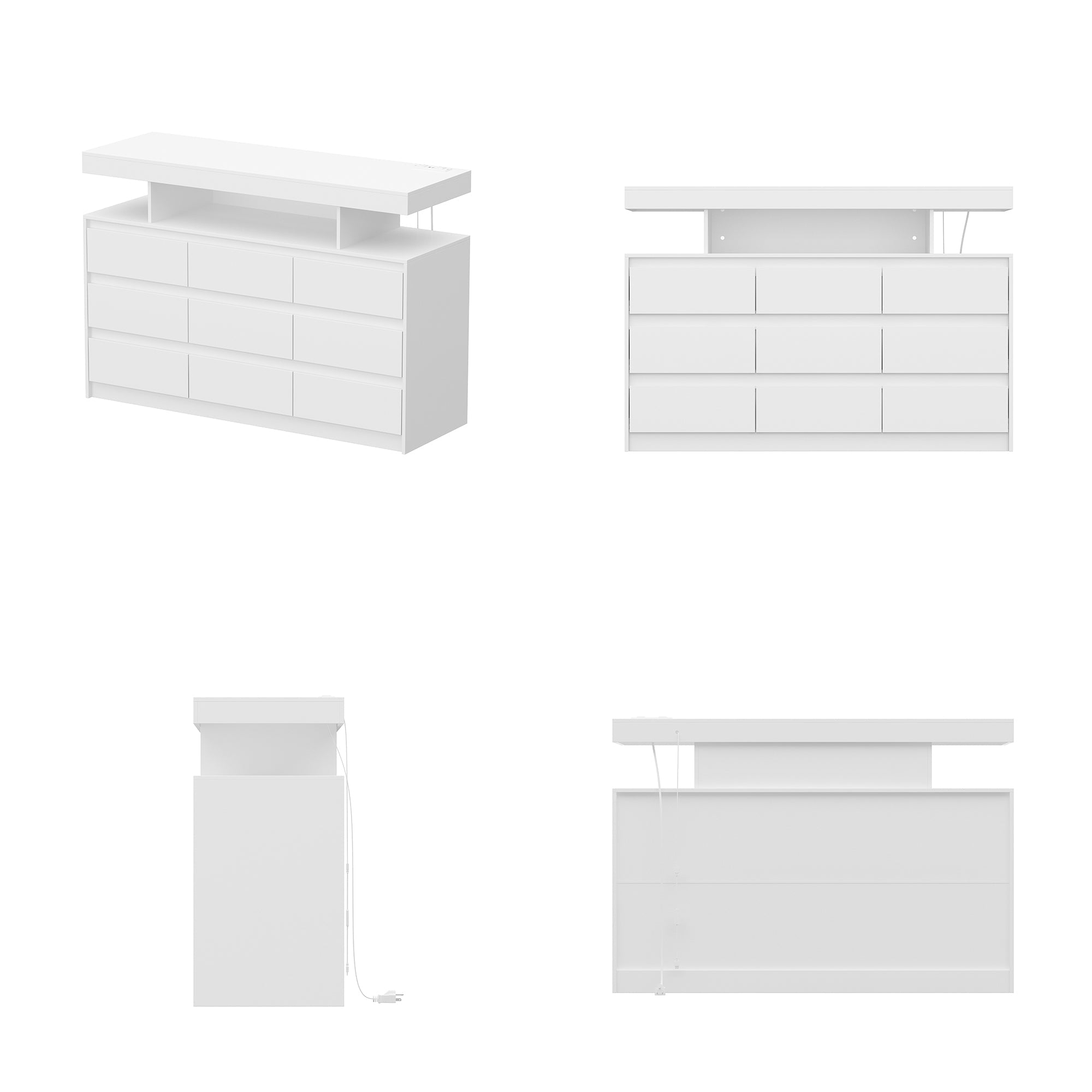 47.2 inches Minimalist White Dresser With LED Lights & 9 Drawers