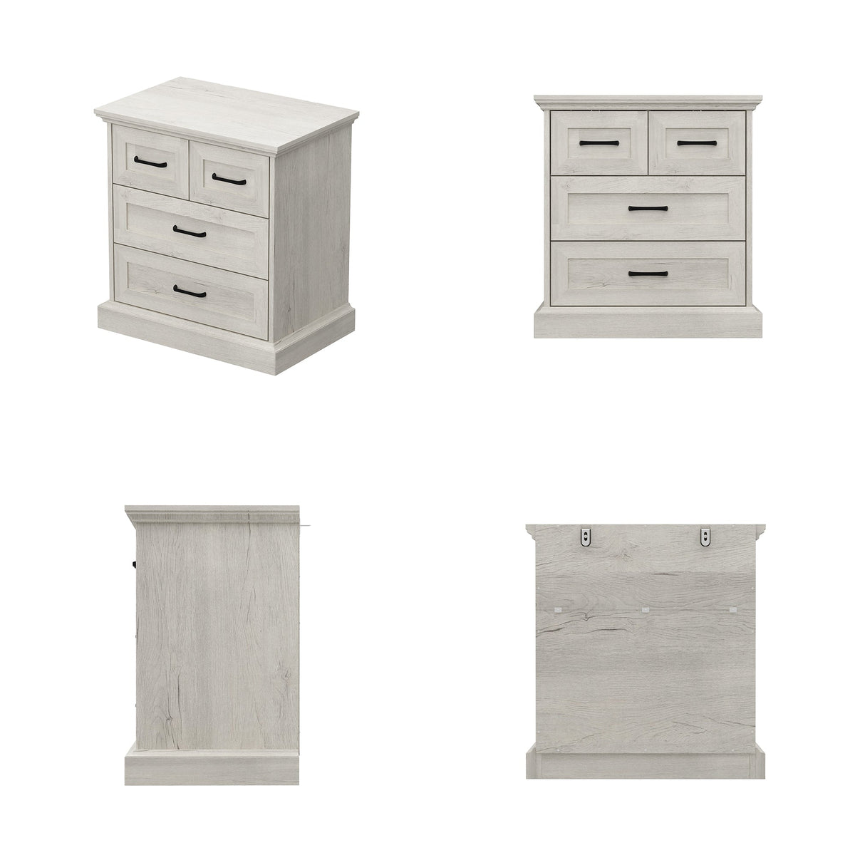 23.6" Modern Rustic Natural Accent Chest with 4 Drawers and Black Metal Handles
