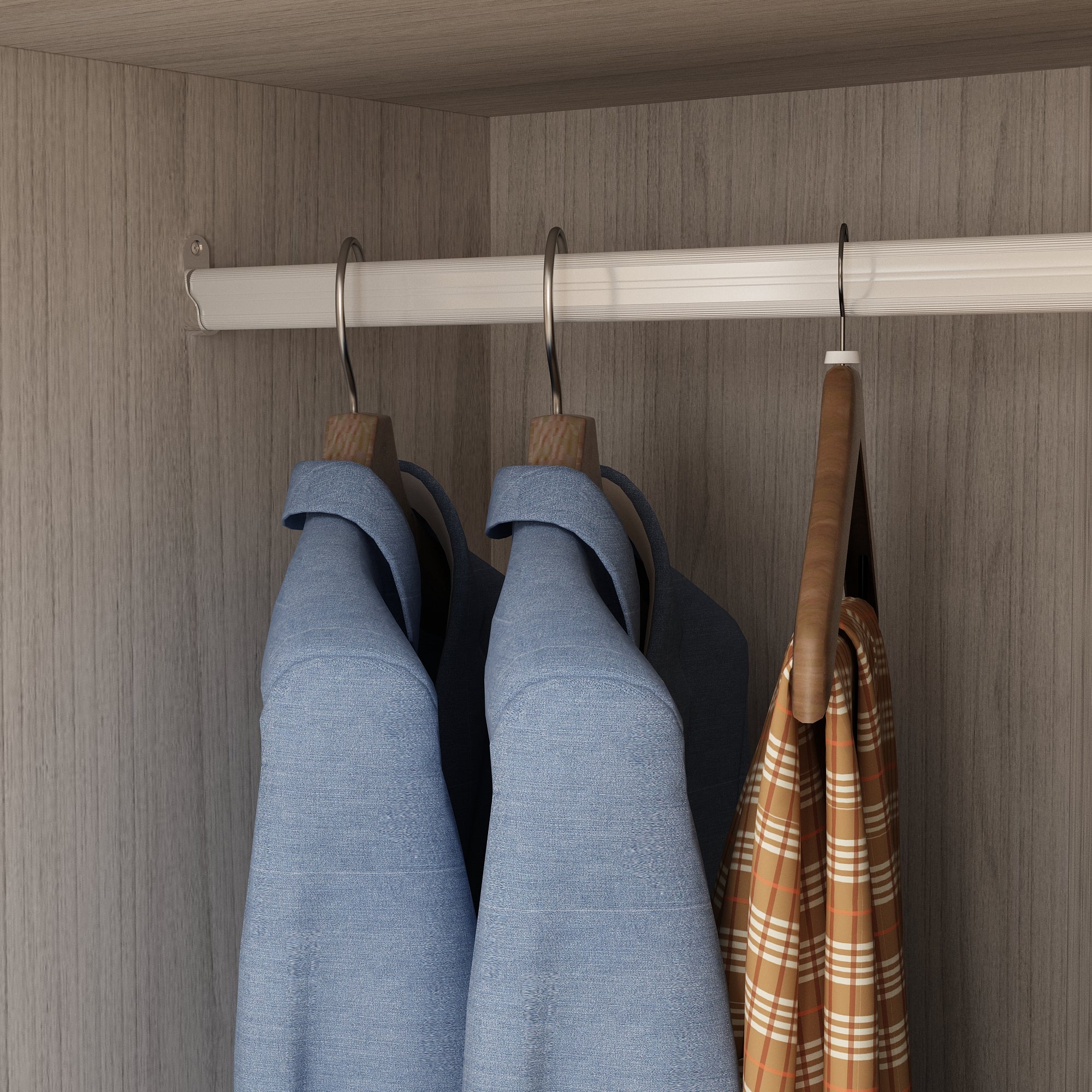 Modern Scandinavian Wardrobe With Frosted Glass Doors And Brass Accents – Spacious Storage Solution With Adjustable Shelves And Drawers