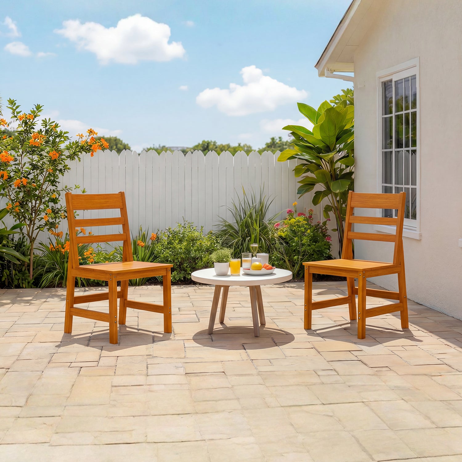 19 inches Modern Natural Wood Outdoor Dining Chair 2-Piece Set with 700 lb. Weight Capacity