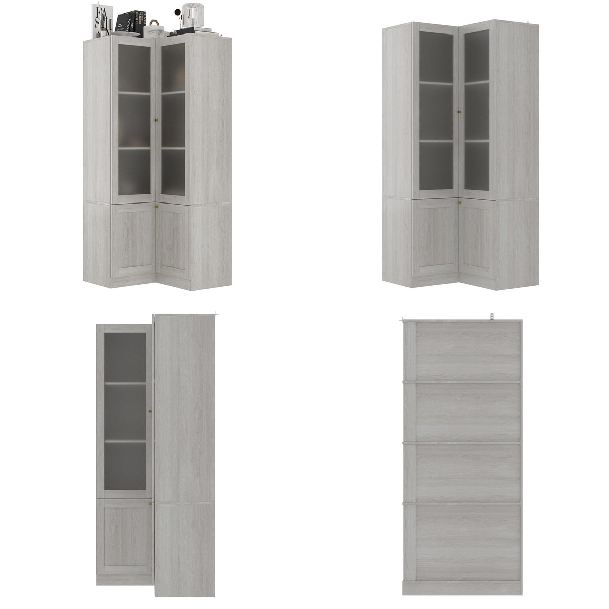 31.5 inches Modern Elegant Natural Corner China Cabinet With Shelves And Frosted Glass Doors