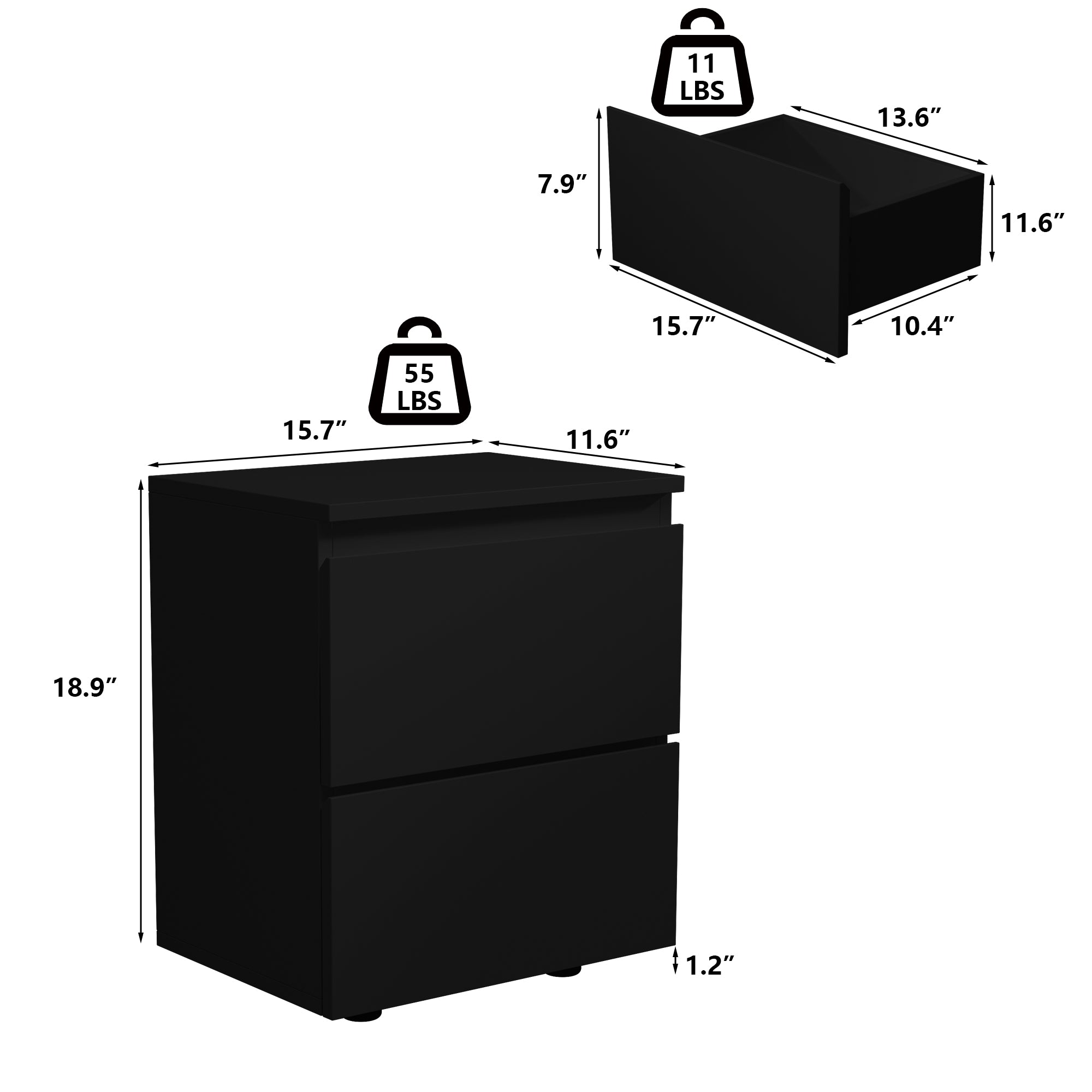 2-Drawer Chest Dresser Sideboard Night Table in Bedroom