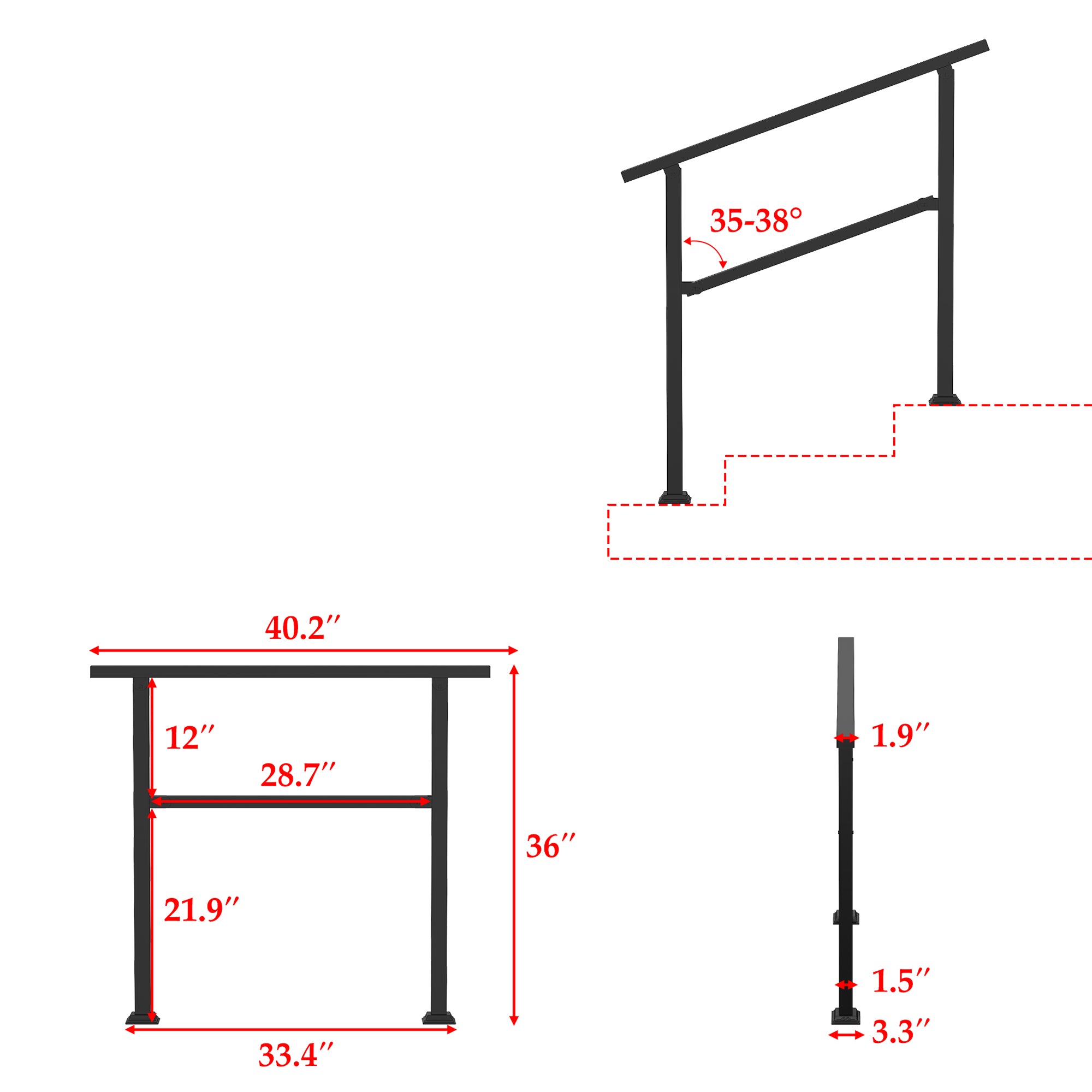 Stair Railing Kit Handrail Flexible Outdoor Deck Hand Rail(Set of 2)