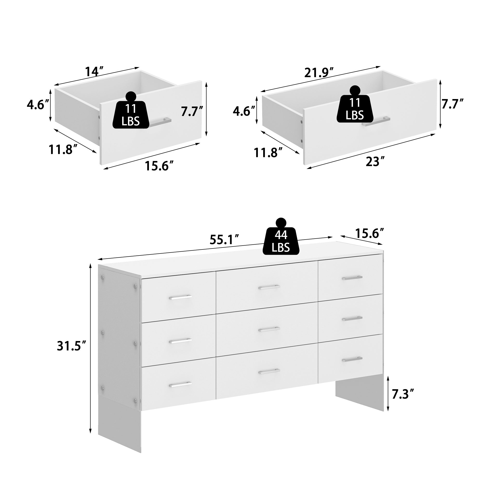 55.1" Wide 9-Drawer Dresser With Glass Legs