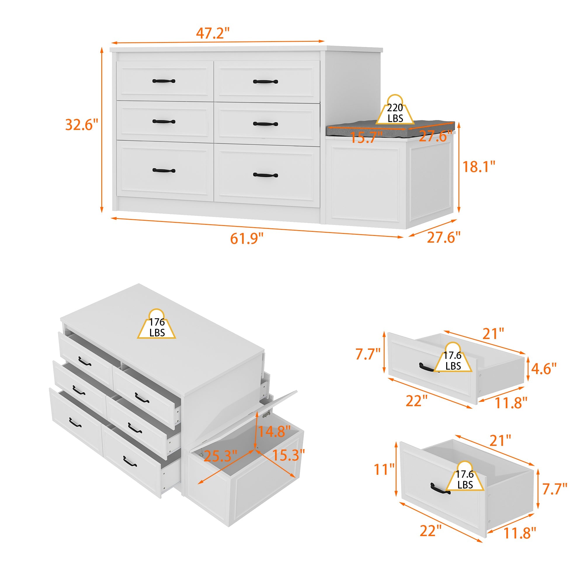 12-Drawer Closet Island With Built-In Shoe Bench