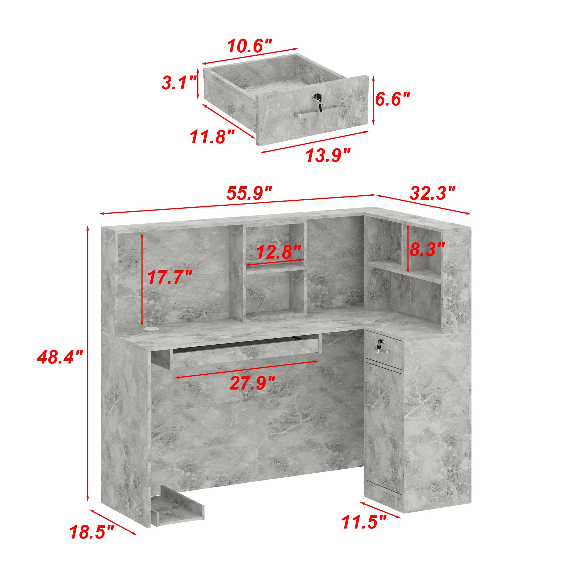L-Shaped Reception Desk with Large Storage Filing Cabinets