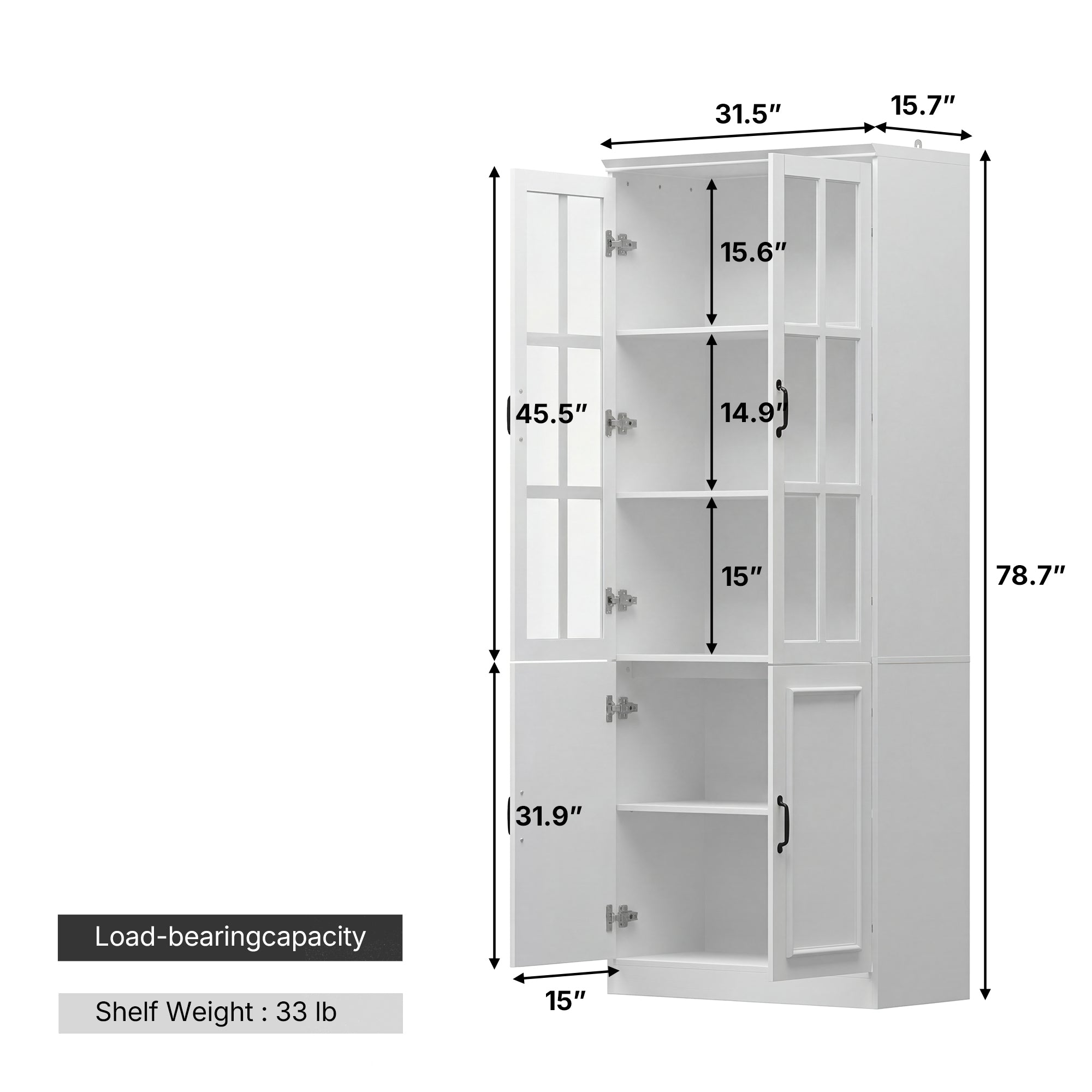 31.5 inches Modern White Standard Storage Bookcase with Glass Door and Shelves