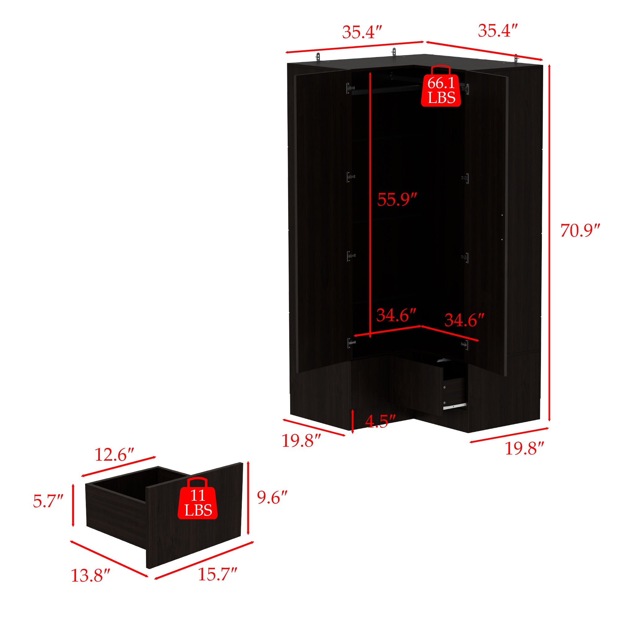Corner Wardrobe With 2 Doors And 2 Drawers