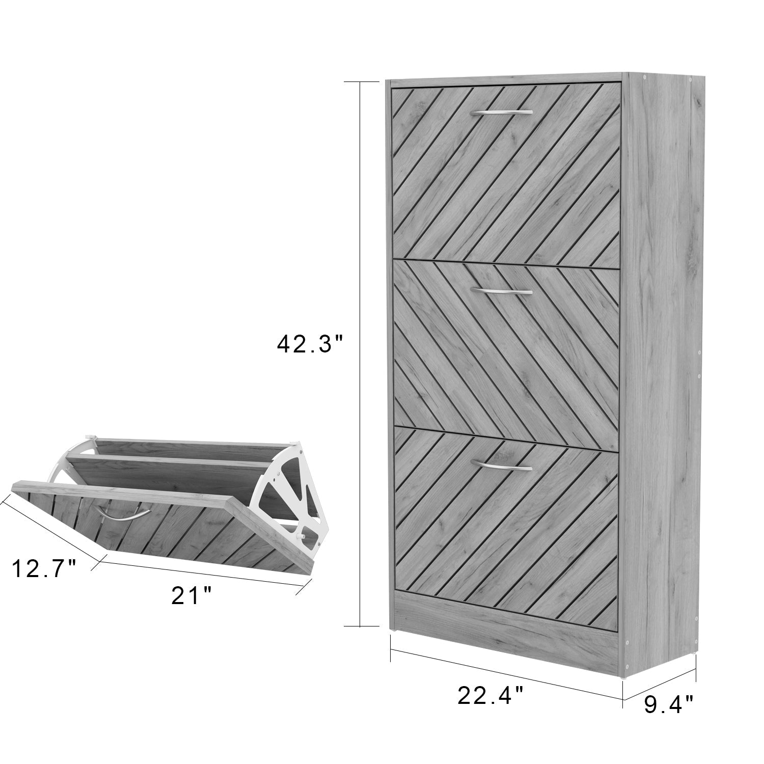 Shoe Cabinet with 3 Flip Drawers Distressed Shoe Organizer for Hallway Entryway