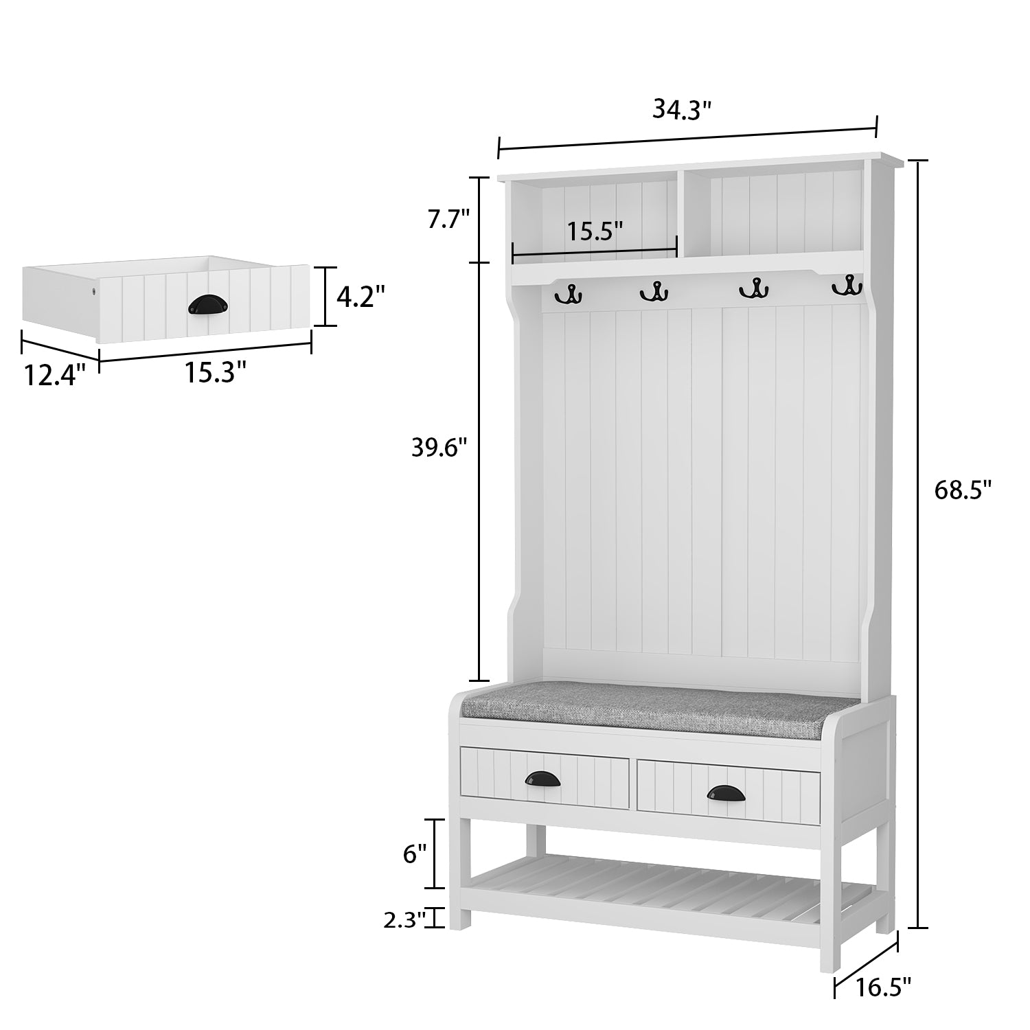 Modern 4-in-1 Hall Tree with Storage Bench, Coat Rack, Shelves & Drawers for Entryway or Living Room