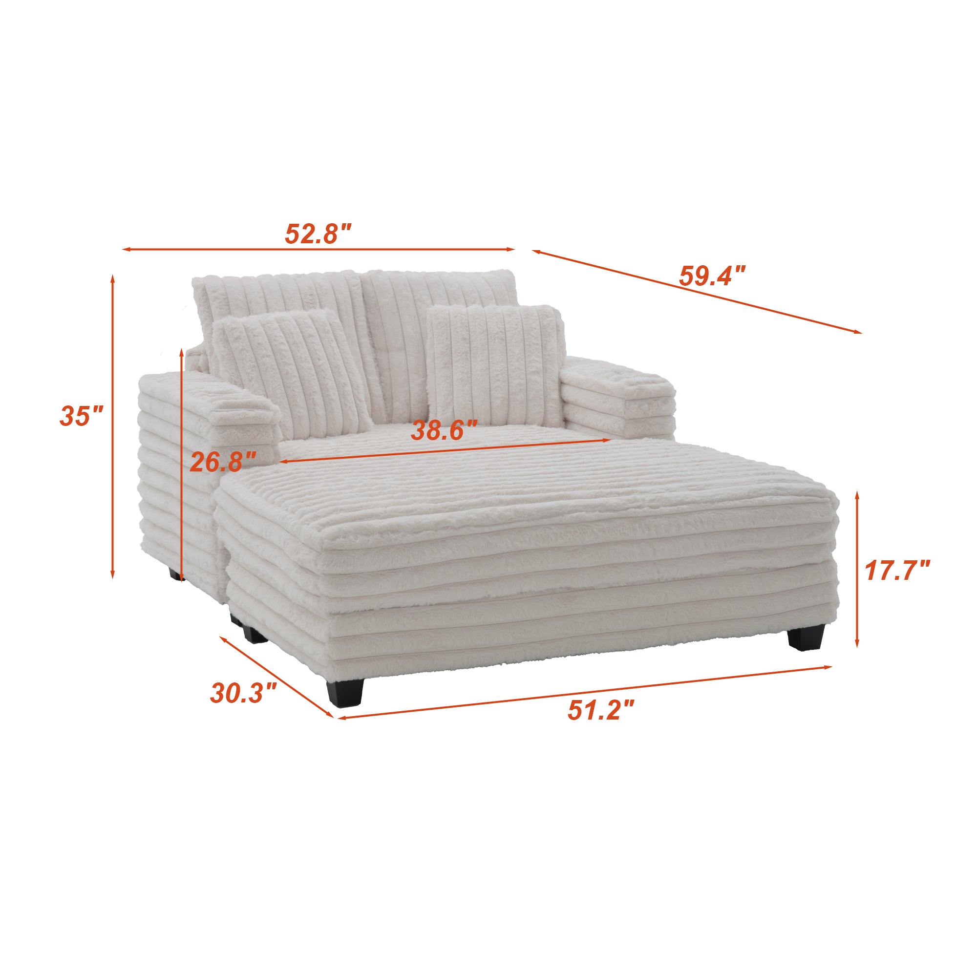 Oversized Modern Lounge Chaise Sofa Bed With Plush Faux Fur Upholstery And Pillow Set