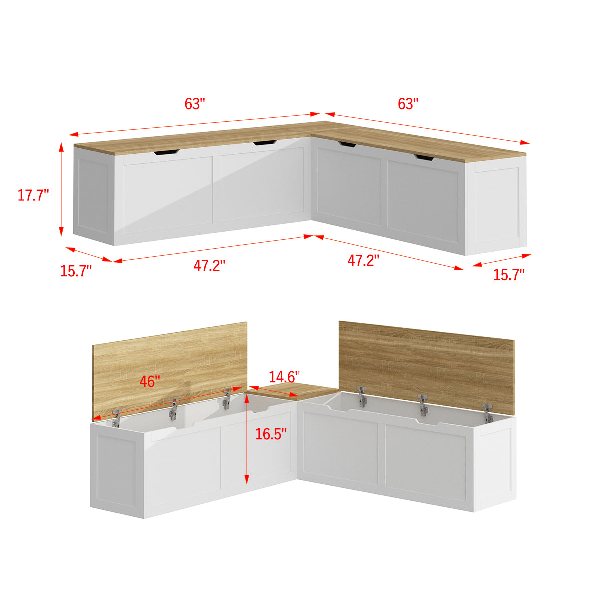 White corner shoe cabinet with bench seating and hidden storage
