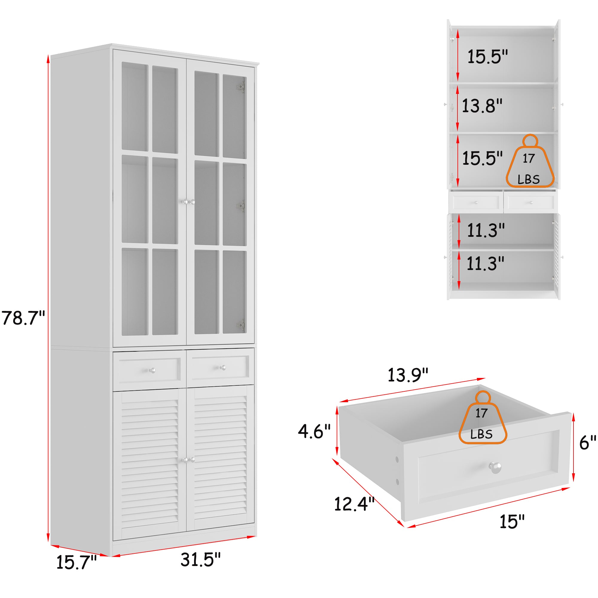 78.7'' H x 31.5'' W Bookcase With Glass Doors And Drawers