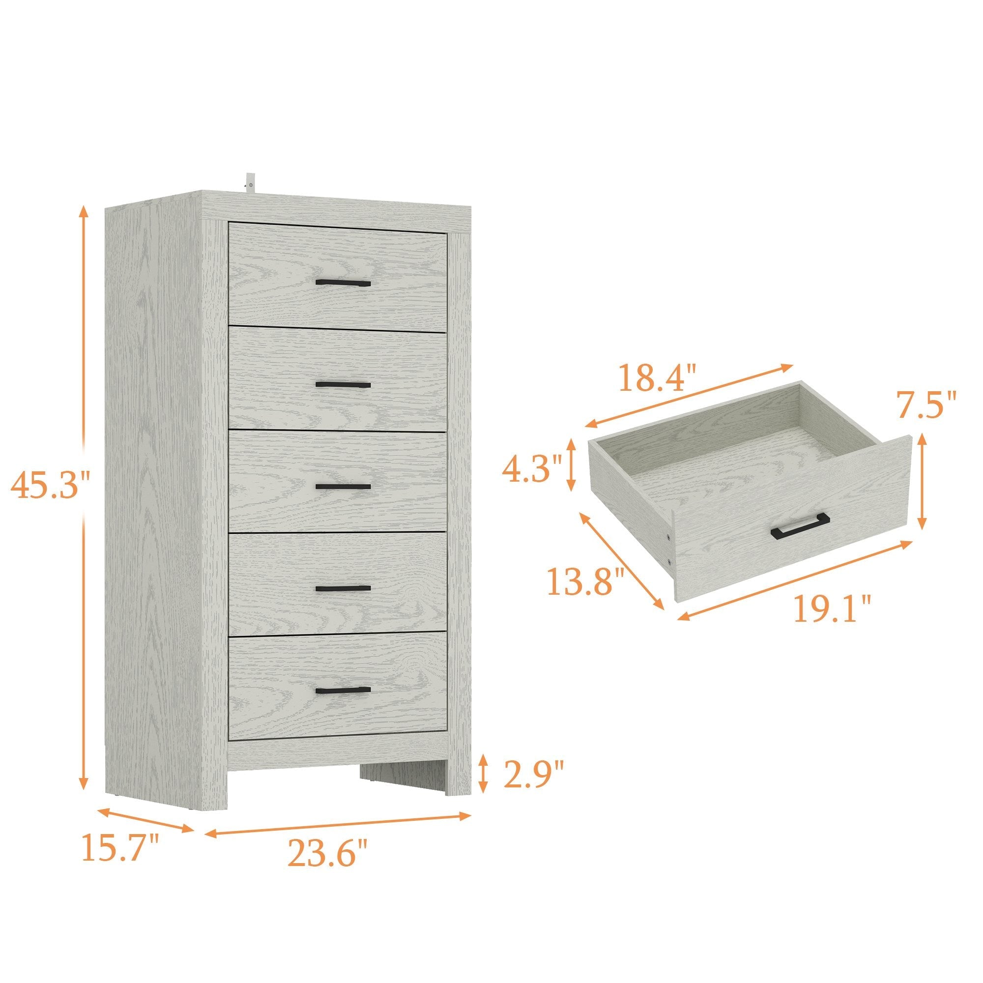 5 Drawer Vintage Woodgrain Accent Chest