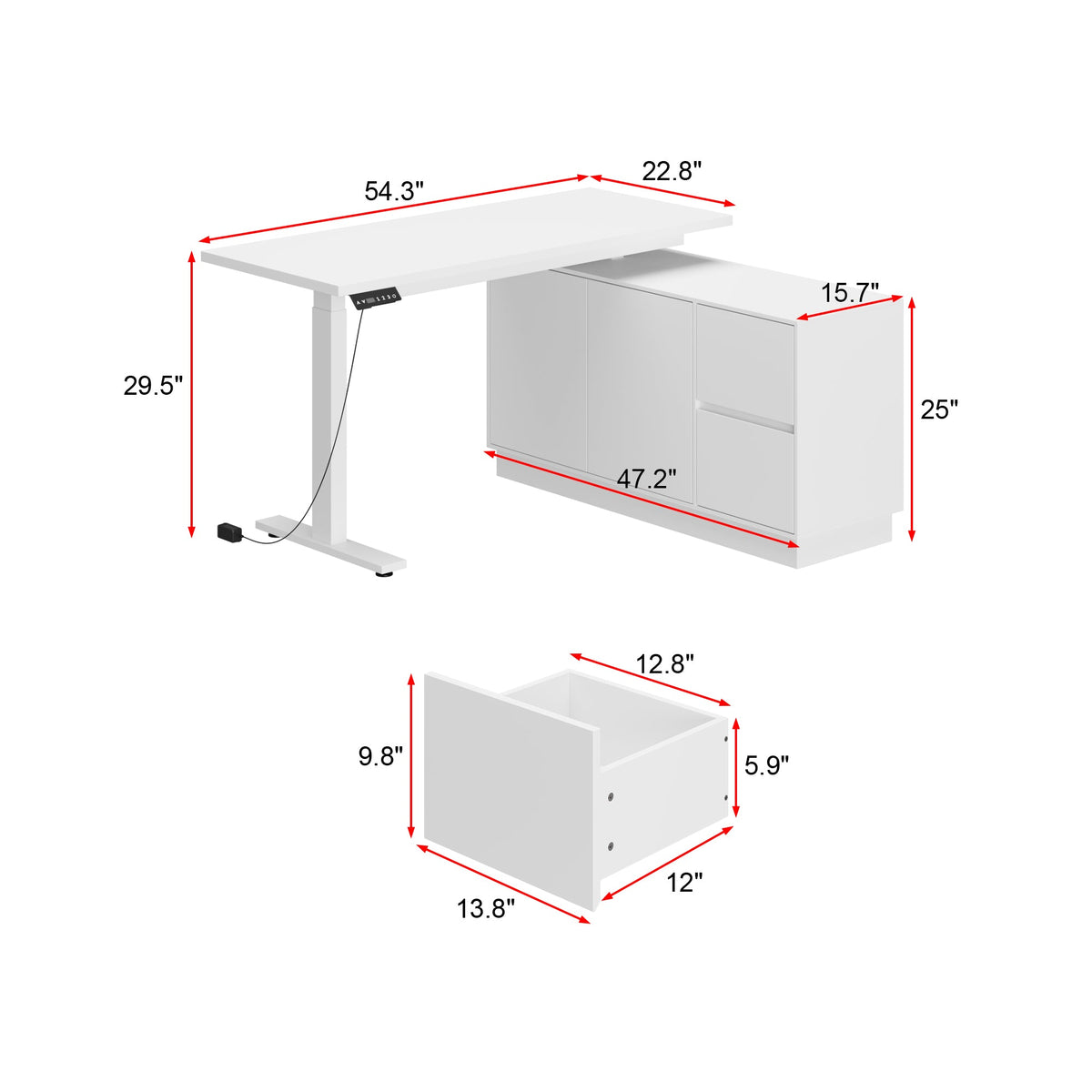 54.3 inches Minimalist Modern White Standing Desk With Electric Lift System and Memory Presets