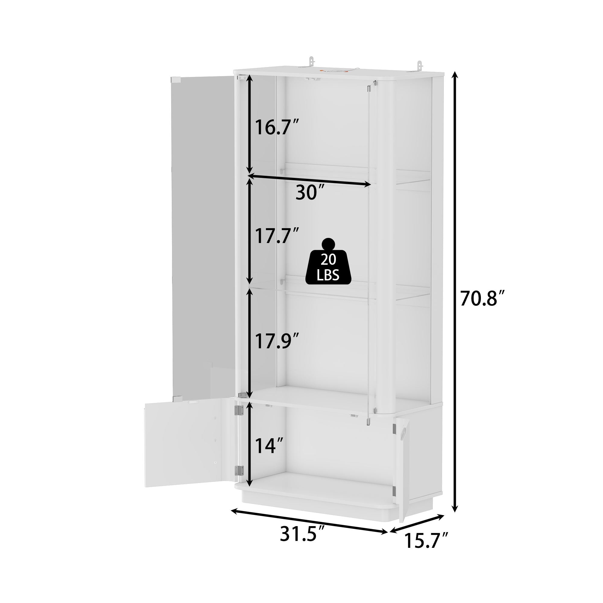 71'' H Glass Design Display Bookcase & Cabinet & Pantry