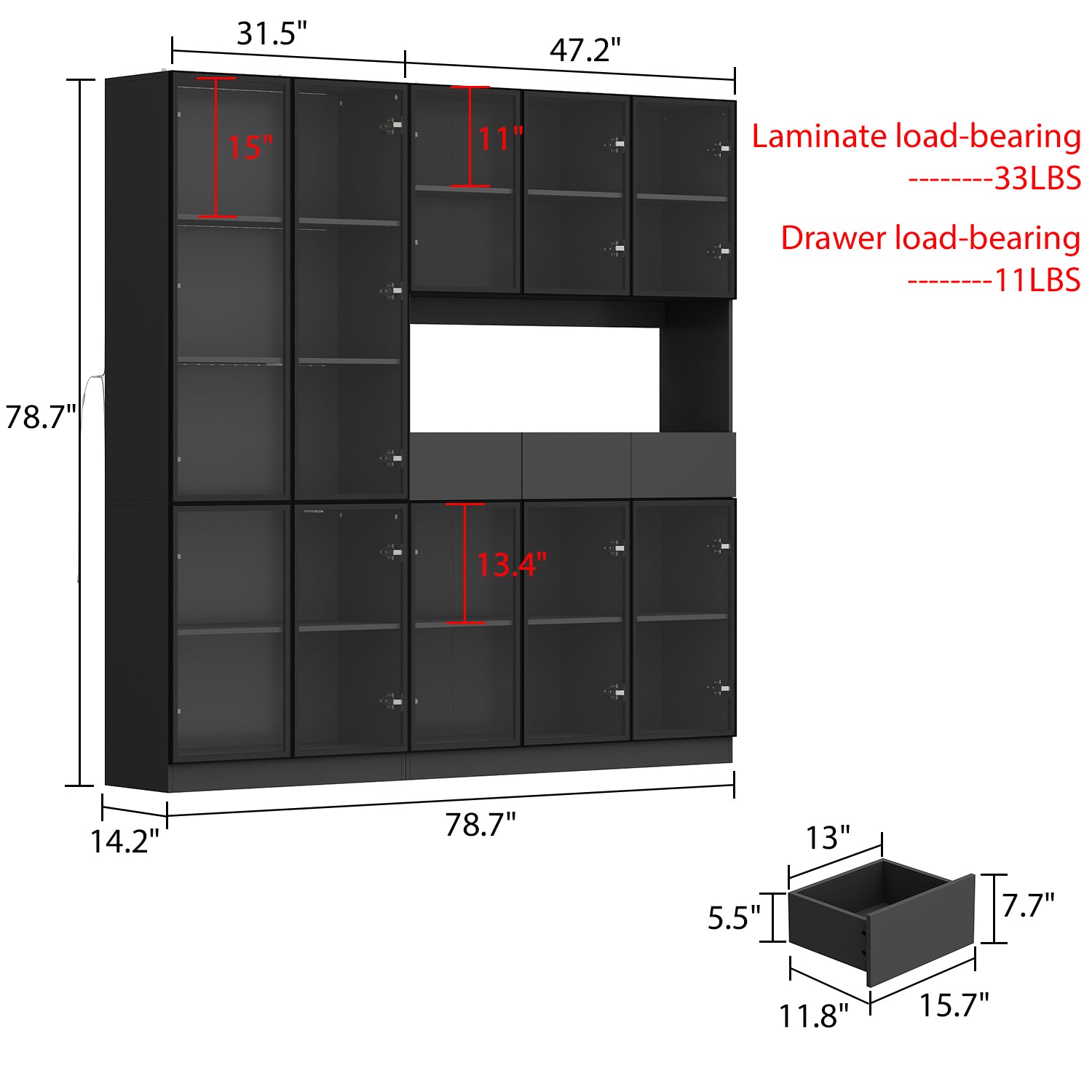 78.7'' H x 78.7'' W Bookcase with Glass Doors & 3-Color Changing Lights