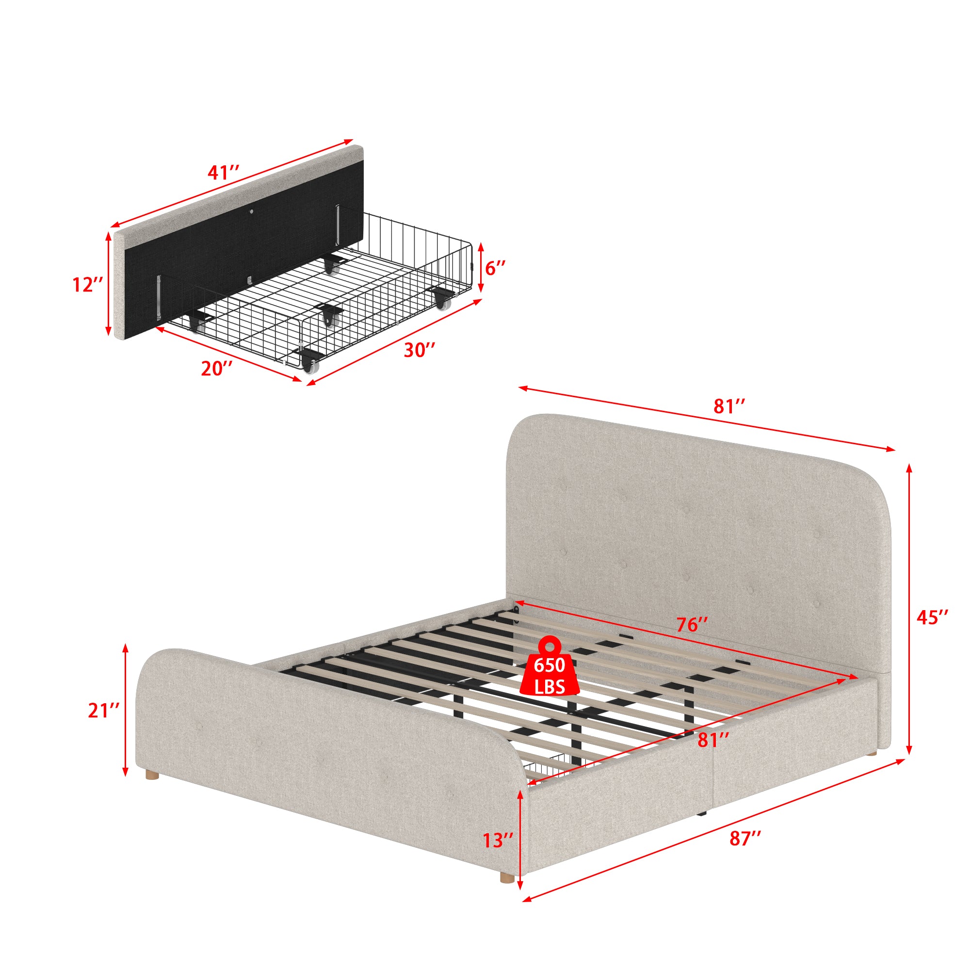 King Size Upholstered Bed With Storage Drawers