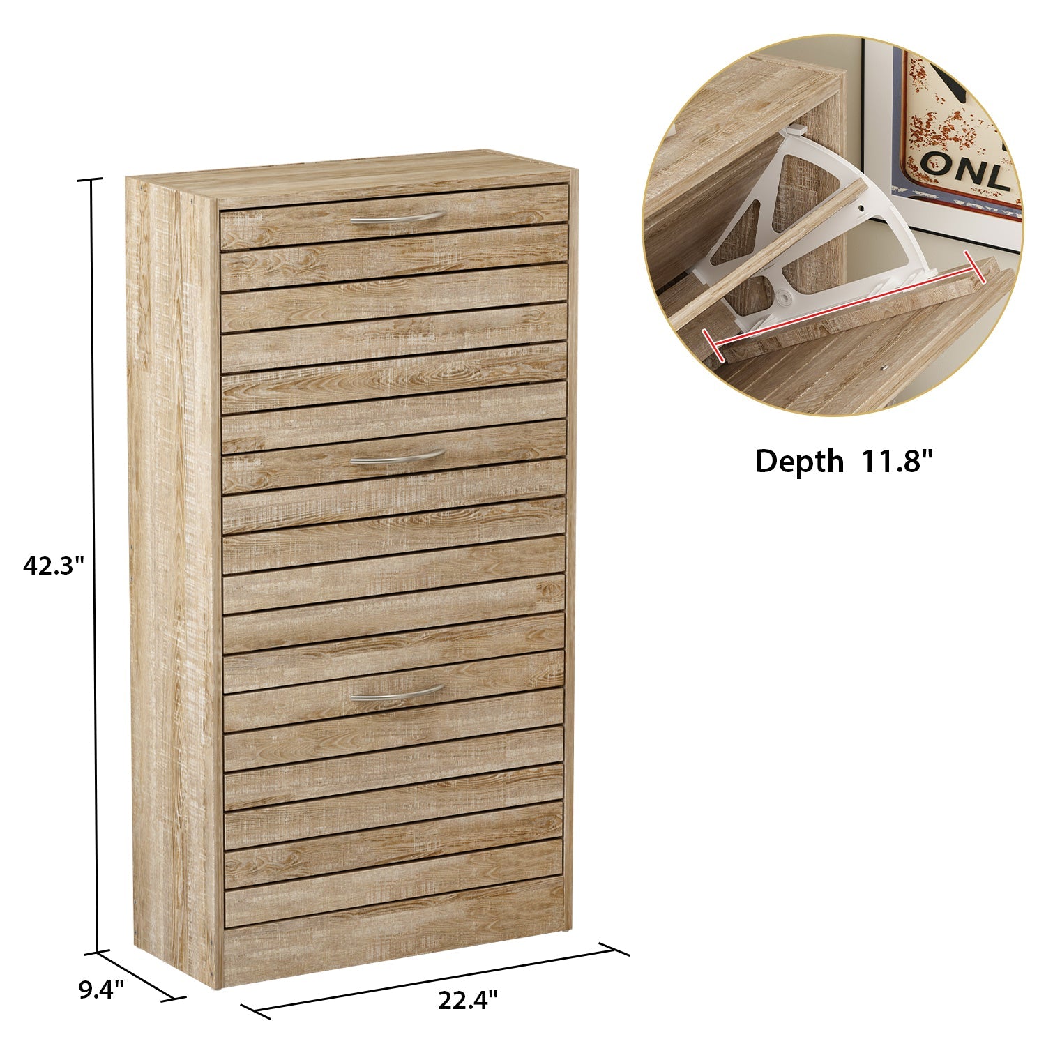 Farmhouse Shoe Cabinet 3 Flip Doors Shoe Organizer for Hallway Entryway