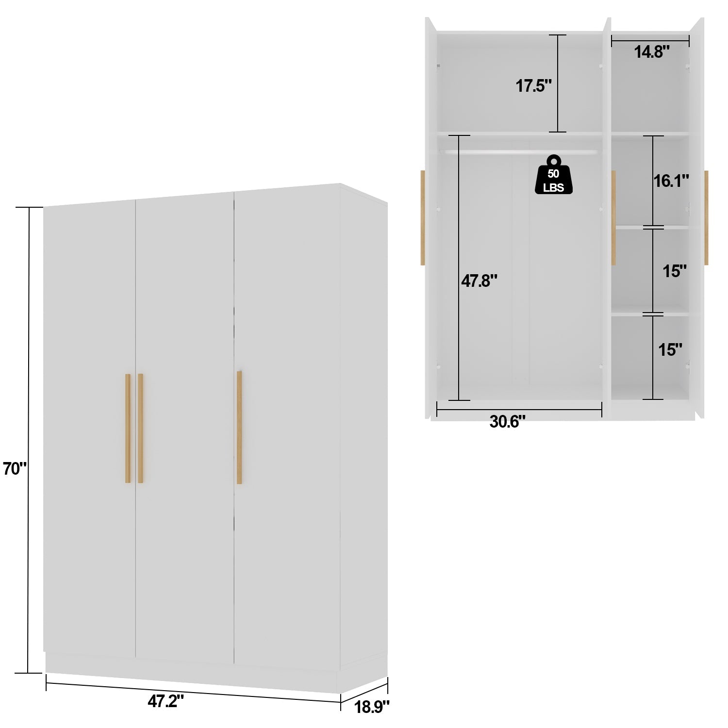 Armoire Solid Wood Clothes Organizer Storage Cabinet Large Wardrobe Family Closet Hanging Rods, Storage Cabinets