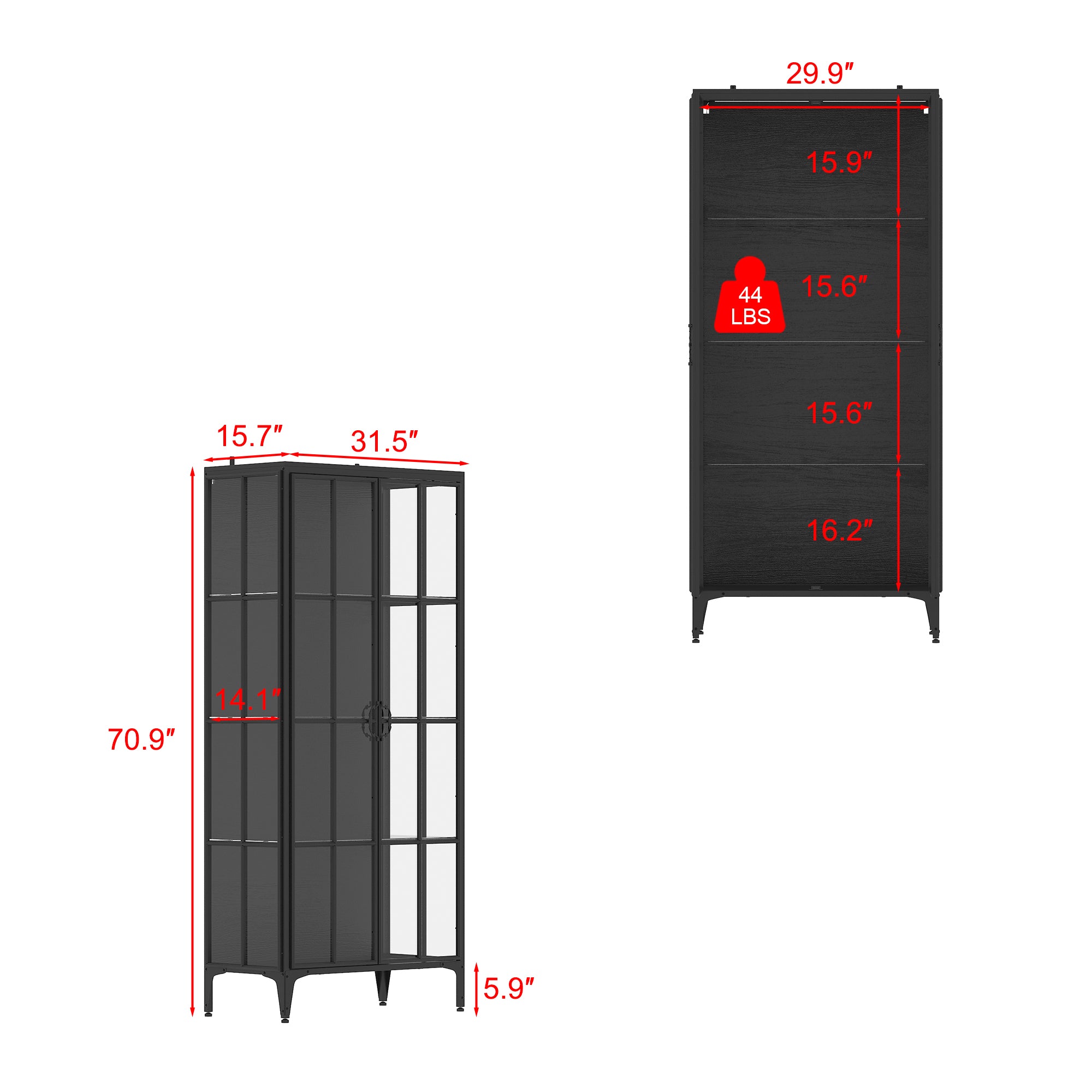 70.9" H Black Glass Display Cabinet With LED Lighting