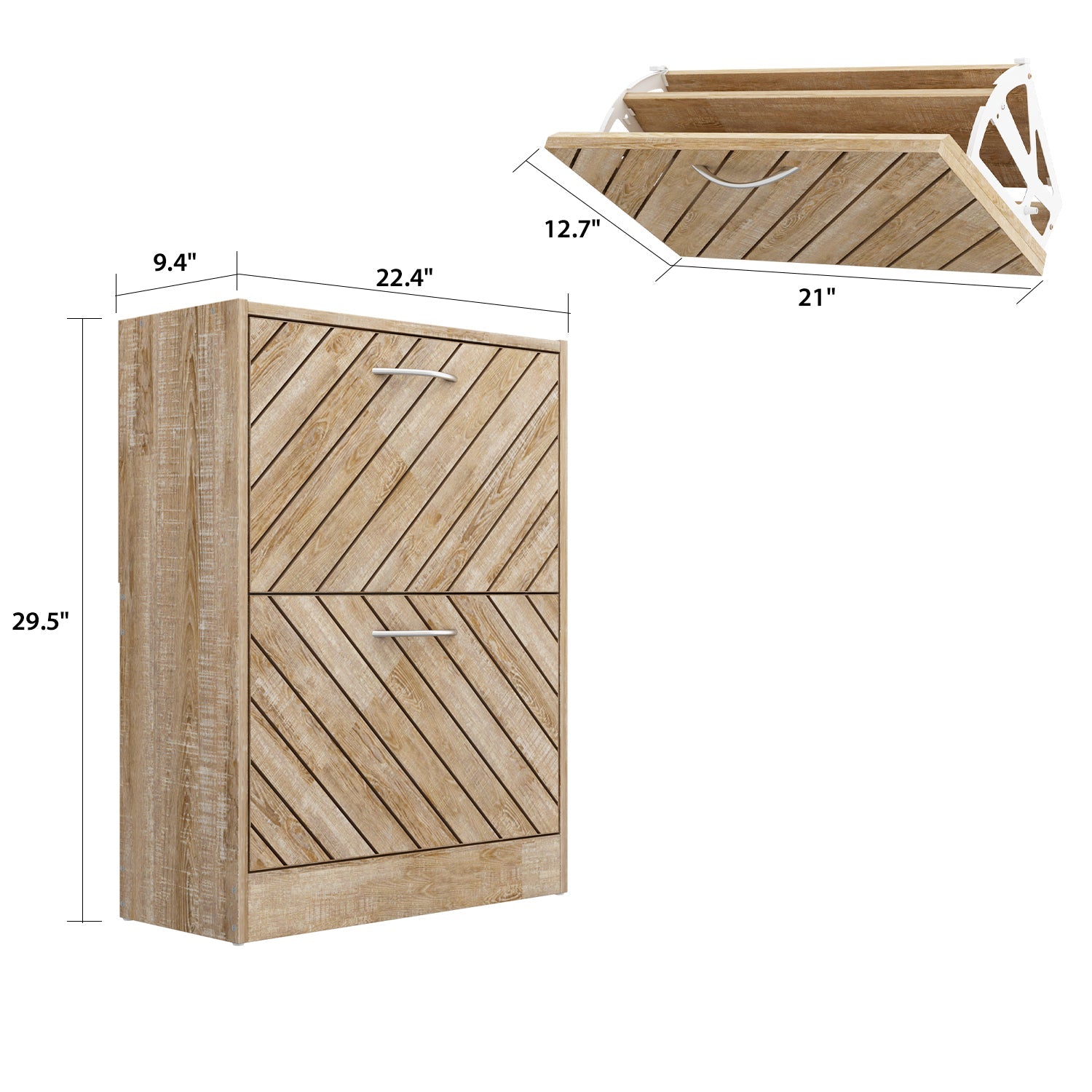 Rustic Shoe Organizer for Hallway Entryway Shoe Cabinet with 2 Flip Drawers