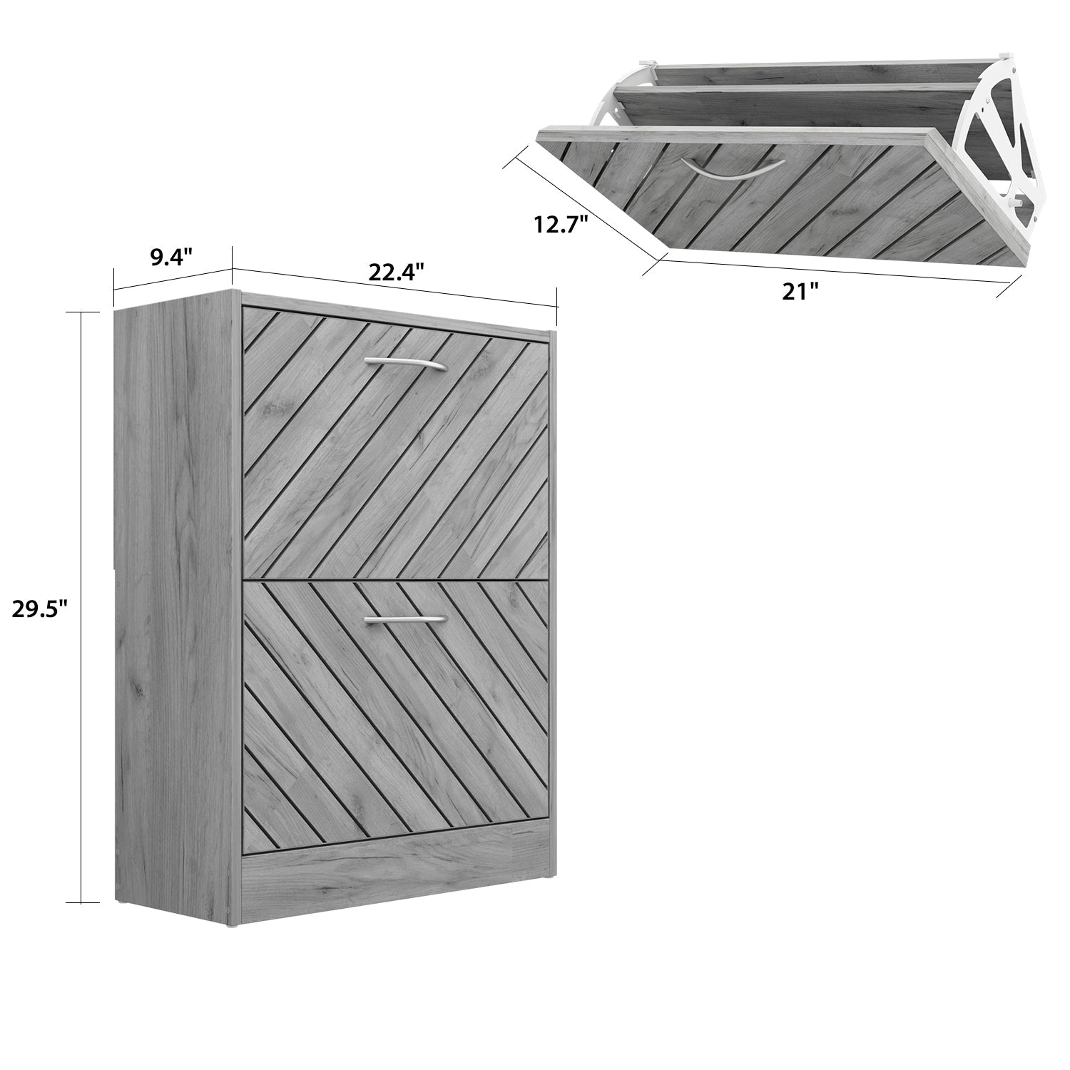 Rustic Shoe Organizer for Hallway Entryway Shoe Cabinet with 2 Flip Drawers