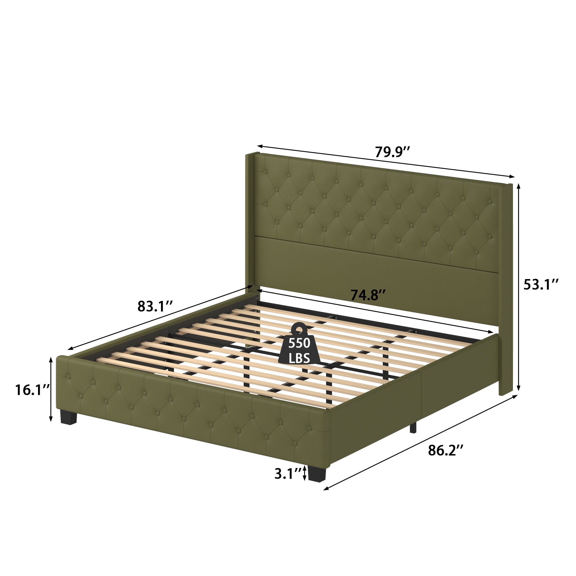 King Size Upholstered Bed With Sturdy Frame