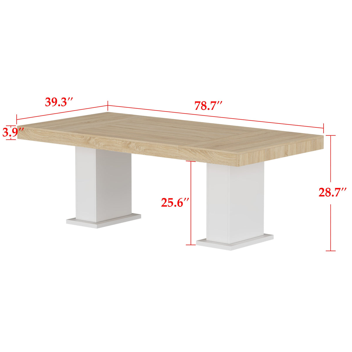 78.7" Modern Natural Rectangular Dinning Table With Two Marble Legs