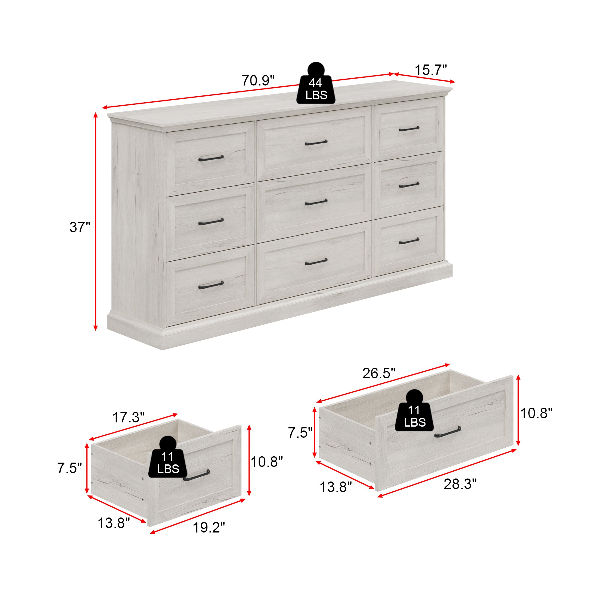 Modern Chest Of 9 Drawers Wood Dresser Storage Cabinet For Living Room
