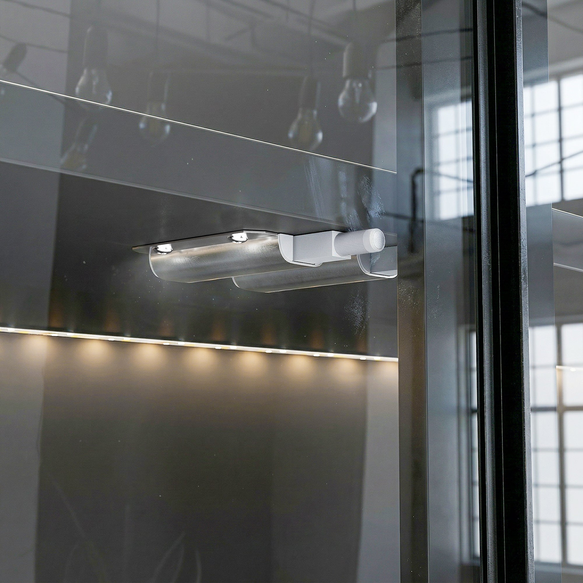 78.7 inch Large Bookcase with Glass Doors and 3-Color Changing LED Lights