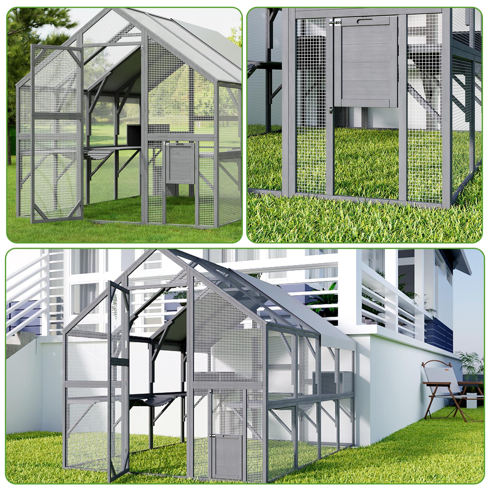 Large Cat Run Wooedn Cat Houses Outdoor Enclosure with Sleeping Houses Bridges Walks
