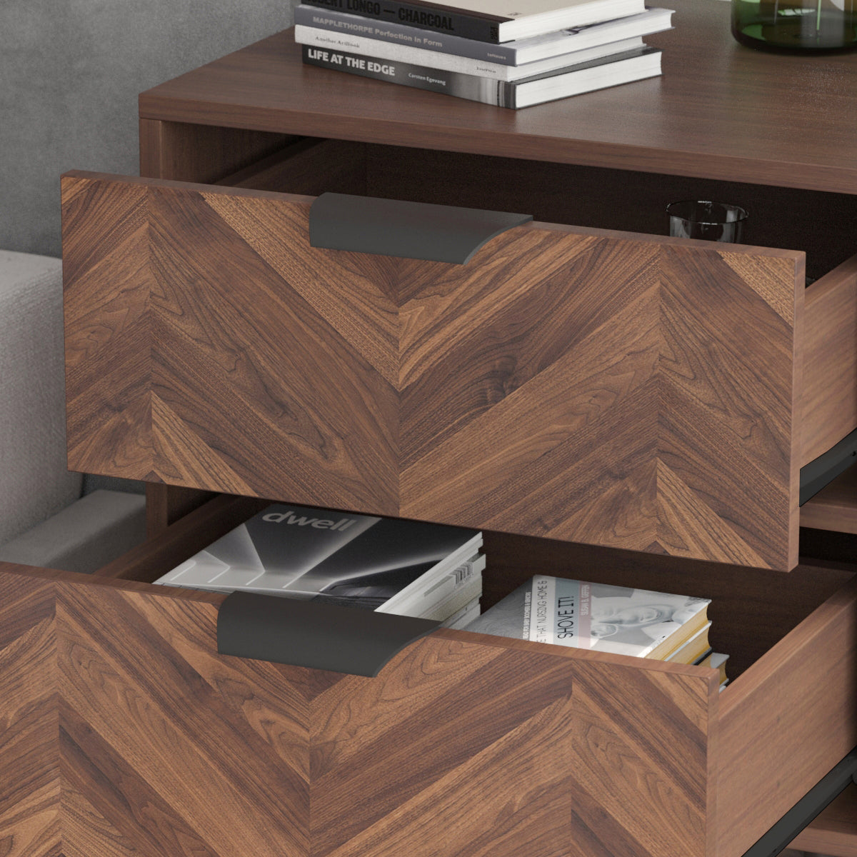 Rustic Bedside Table Wood Grain 2-Drawer Nightstand