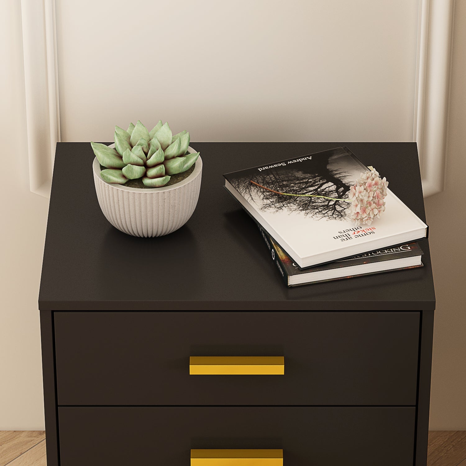 Bedside Nightstand White Finish Cabinet for Bedroom Storage
