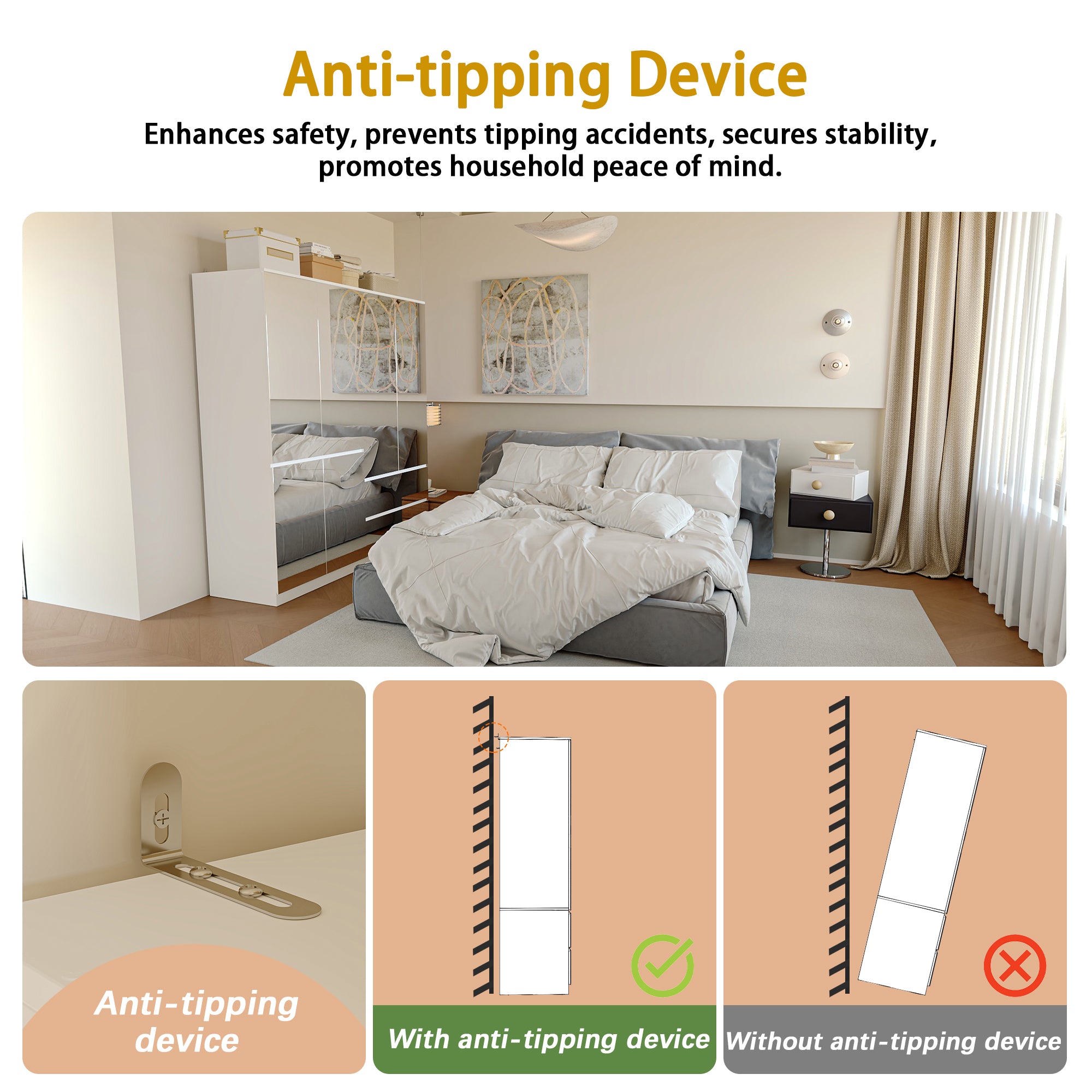 Elegant Full-Length Mirrored Wardrobe With Dual Compartments And Multiple Drawers