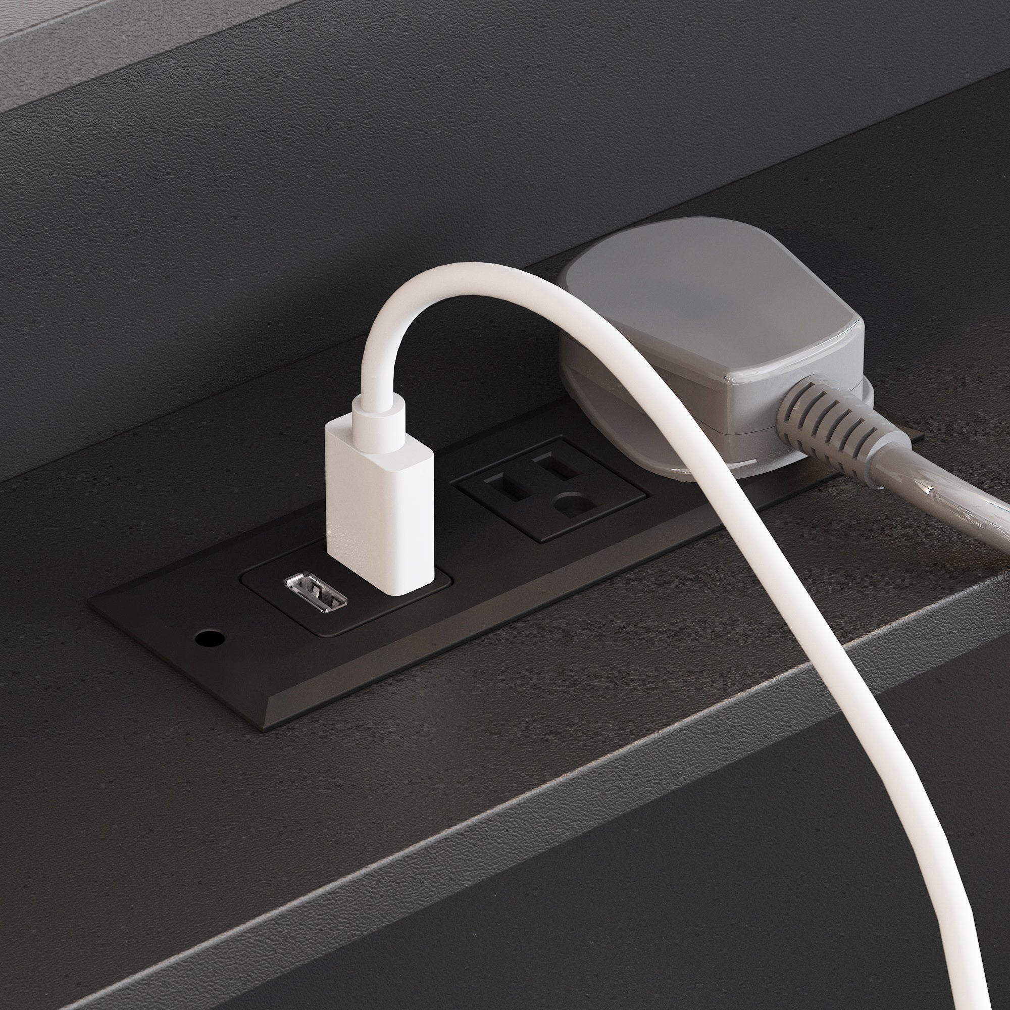 Low Profile Platform Bed With Storage Drawers And Power Outlet